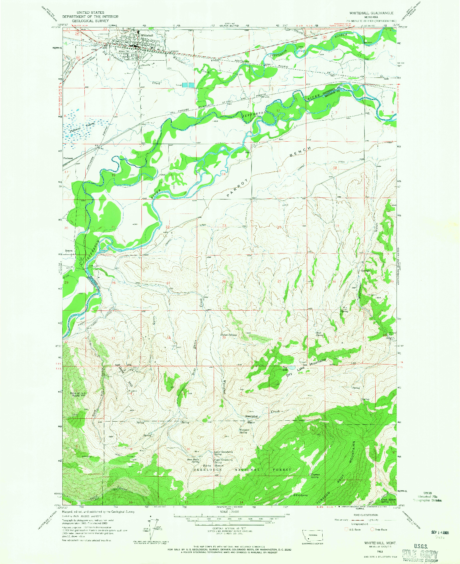 USGS 1:24000-SCALE QUADRANGLE FOR WHITEHALL, MT 1963