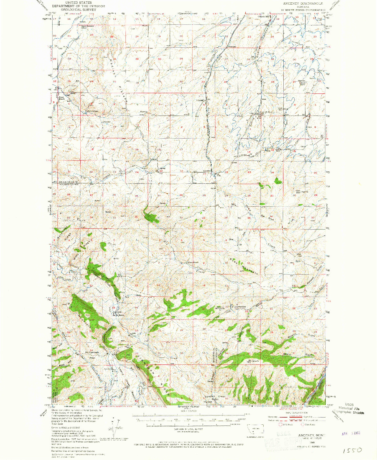 USGS 1:62500-SCALE QUADRANGLE FOR ANCENEY, MT 1949