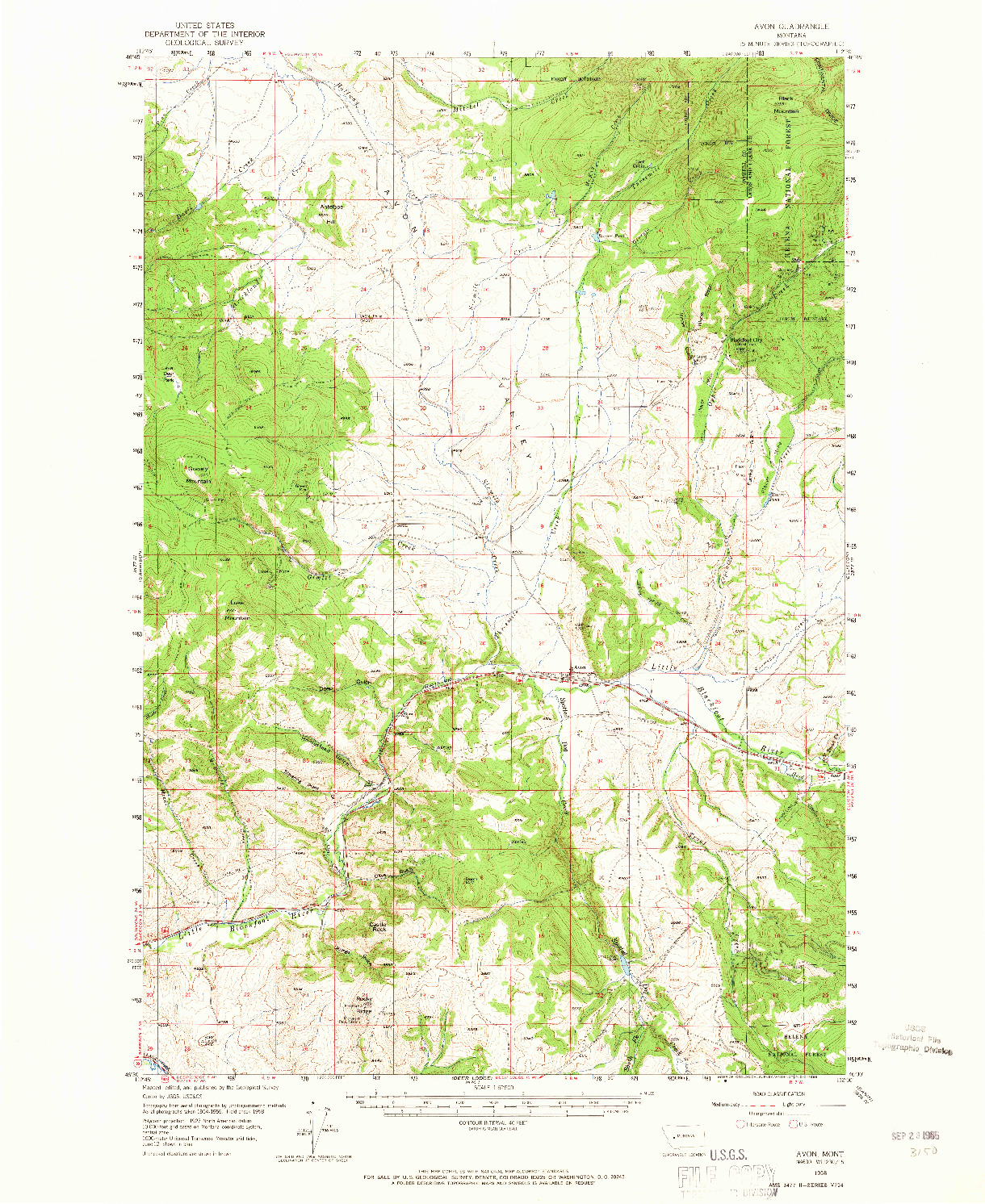 USGS 1:62500-SCALE QUADRANGLE FOR AVON, MT 1958