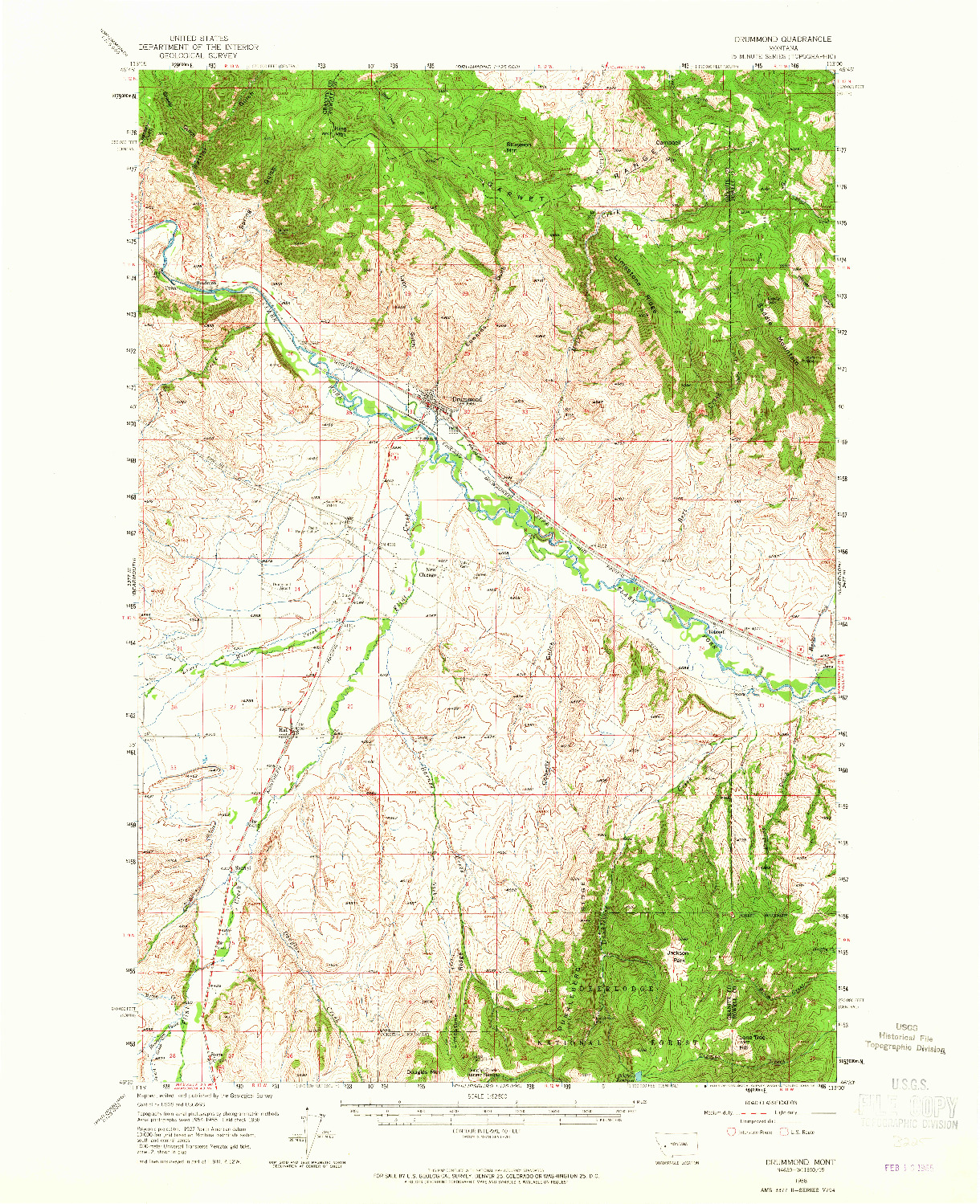 USGS 1:62500-SCALE QUADRANGLE FOR DRUMMOND, MT 1958