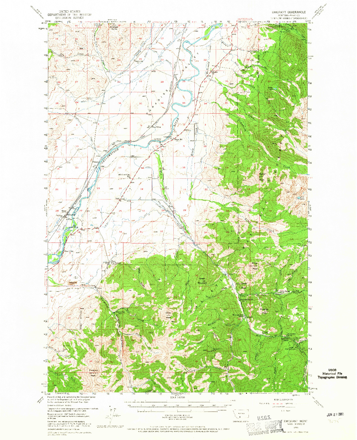 USGS 1:62500-SCALE QUADRANGLE FOR EMIGRANT, MT 1955