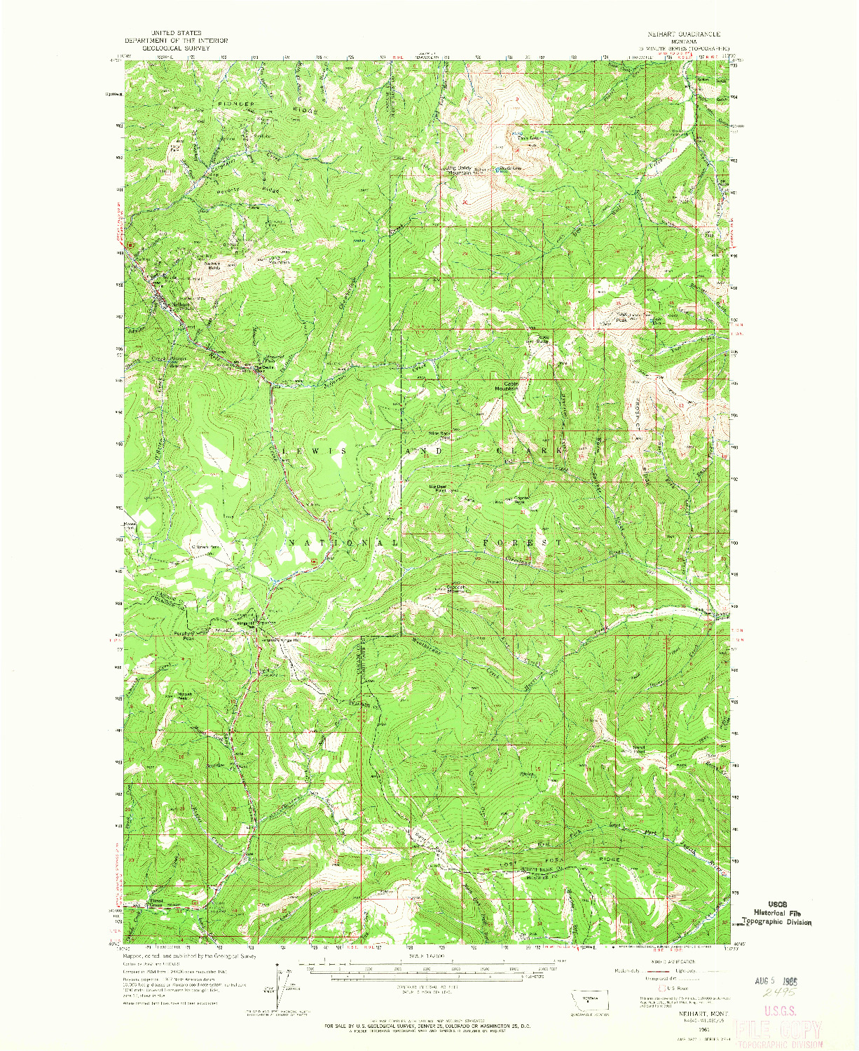 USGS 1:62500-SCALE QUADRANGLE FOR NEIHART, MT 1961