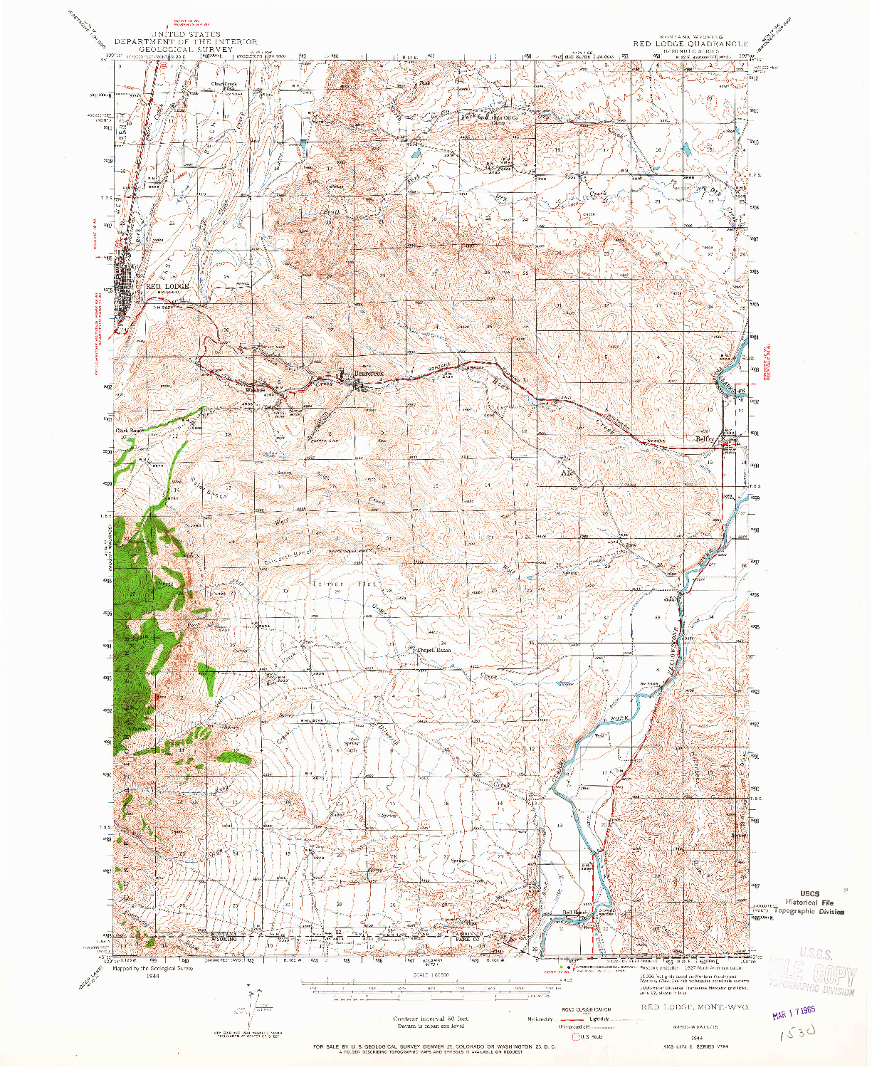 USGS 1:62500-SCALE QUADRANGLE FOR RED LODGE, MT 1944