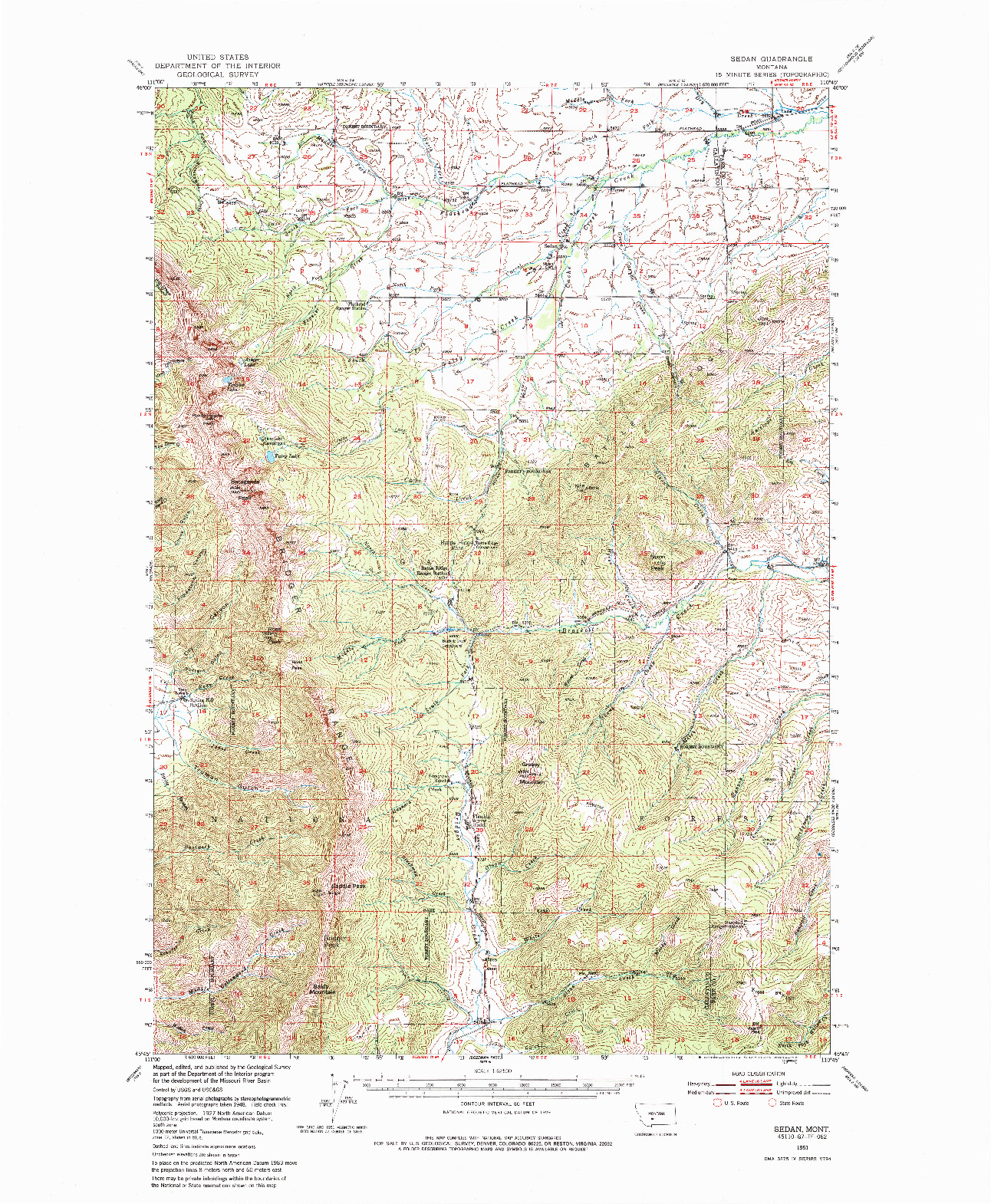 USGS 1:62500-SCALE QUADRANGLE FOR SEDAN, MT 1951