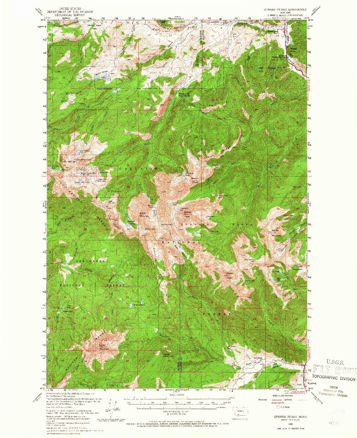 USGS 1:62500-SCALE QUADRANGLE FOR SPANISH PEAKS, MT 1950