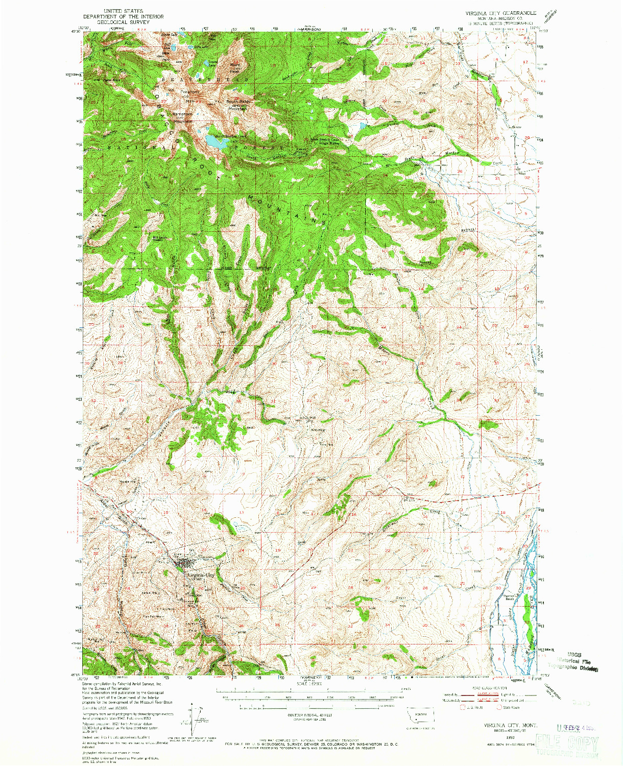 USGS 1:62500-SCALE QUADRANGLE FOR VIRGINIA CITY, MT 1950