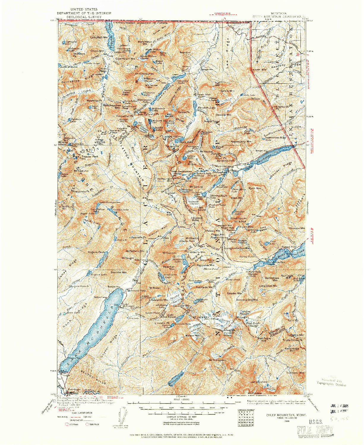 USGS 1:125000-SCALE QUADRANGLE FOR CHIEF MOUNTAIN, MT 1938