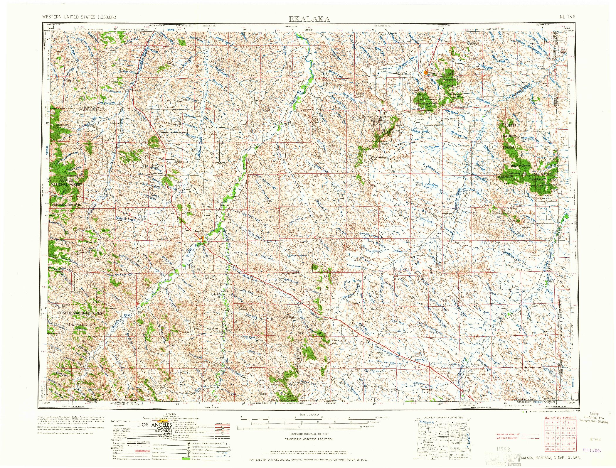USGS 1:250000-SCALE QUADRANGLE FOR EKALAKA, MT 1965
