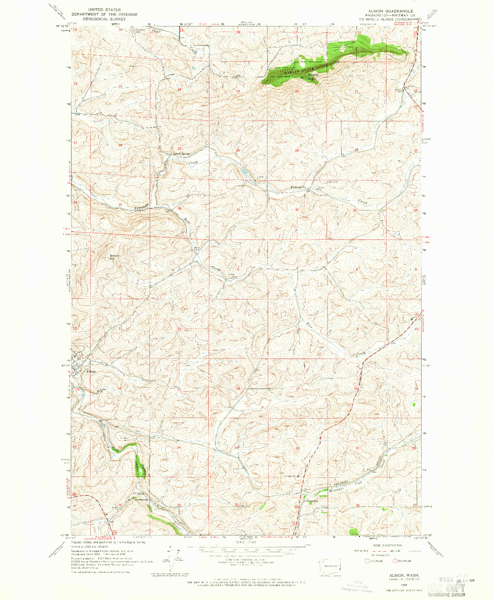 USGS 1:24000-SCALE QUADRANGLE FOR ALBION, WA 1964