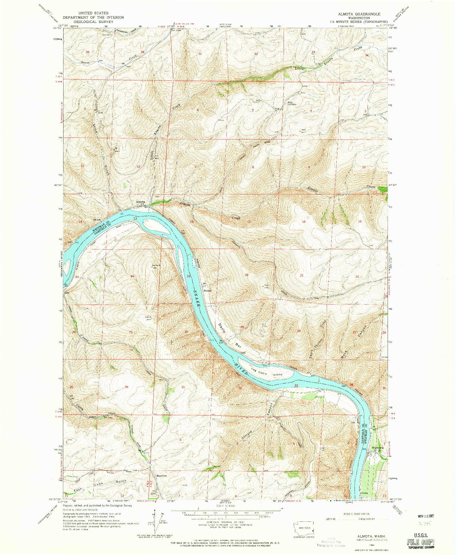 USGS 1:24000-SCALE QUADRANGLE FOR ALMOTA, WA 1964