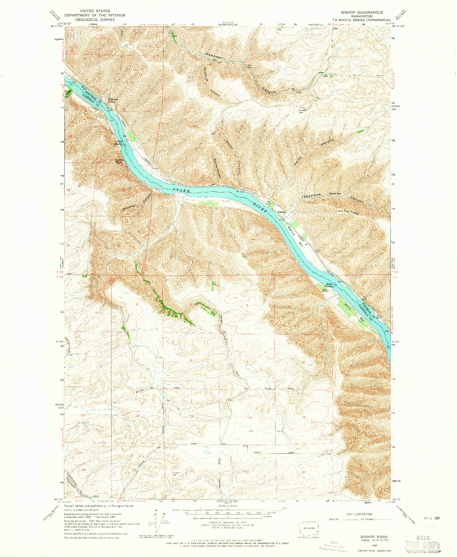 USGS 1:24000-SCALE QUADRANGLE FOR BISHOP, WA 1964