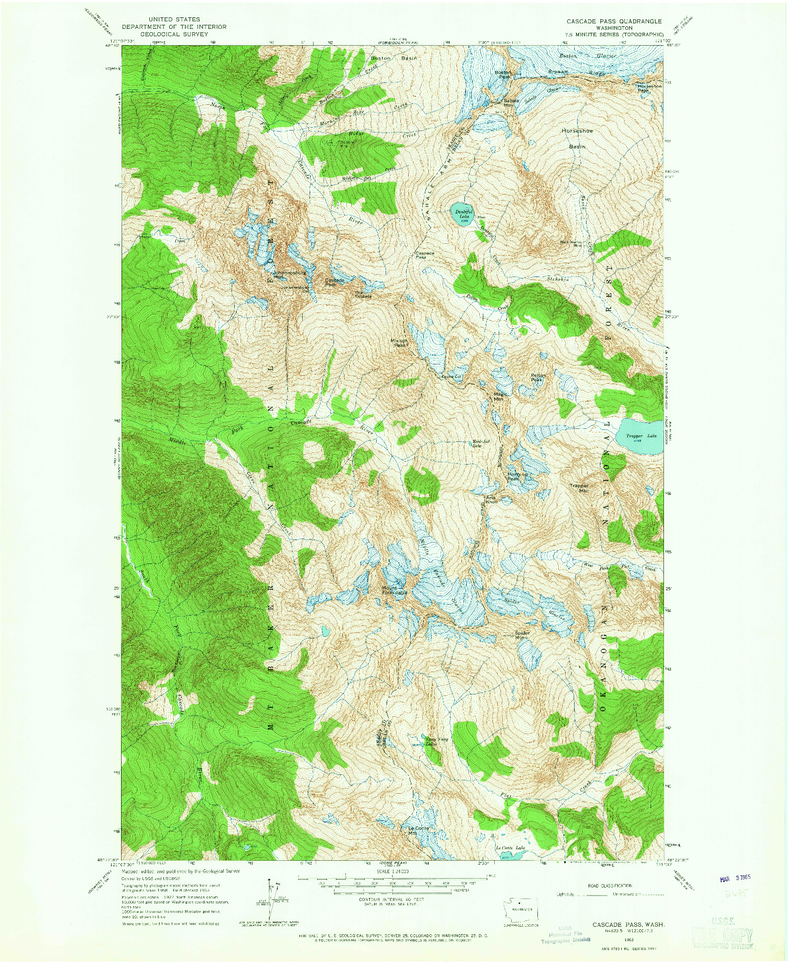 USGS 1:24000-SCALE QUADRANGLE FOR CASCADE PASS, WA 1963