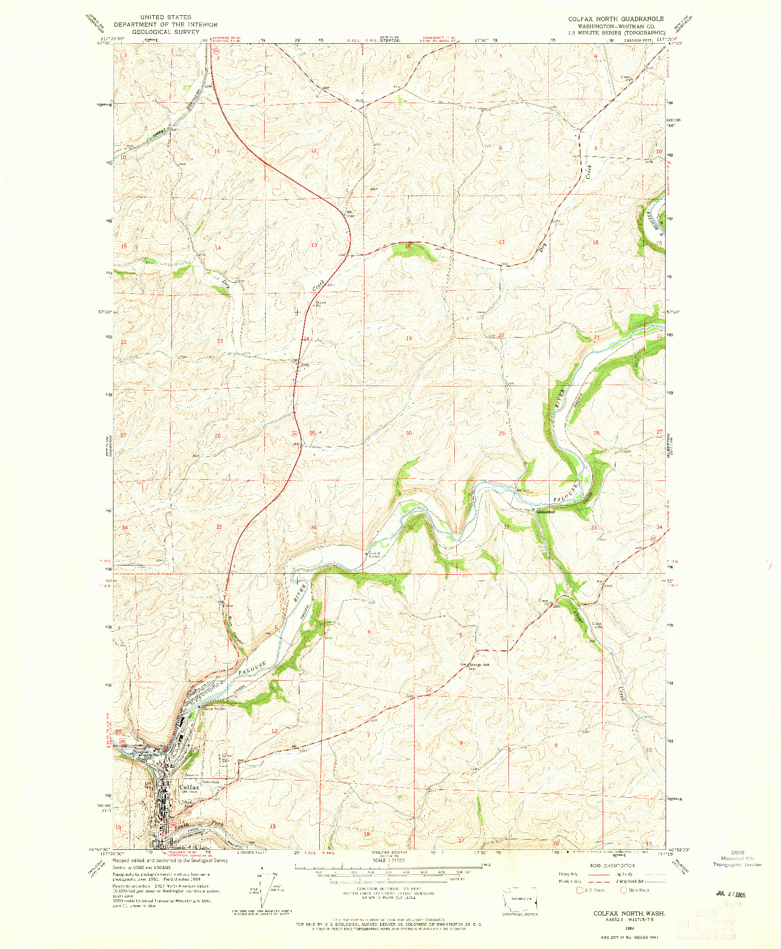 USGS 1:24000-SCALE QUADRANGLE FOR COLFAX NORTH, WA 1964