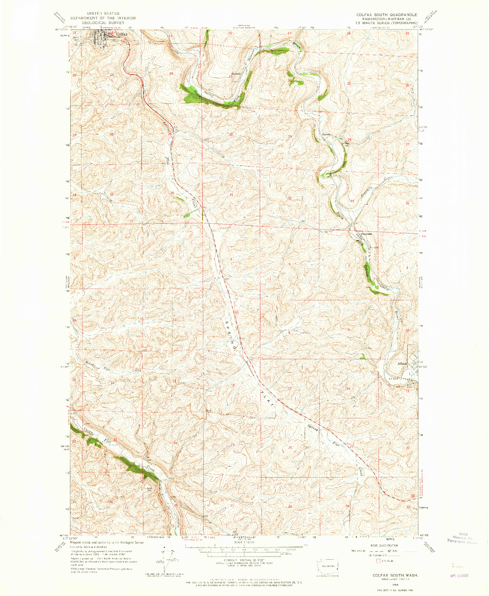 USGS 1:24000-SCALE QUADRANGLE FOR COLFAX SOUTH, WA 1964