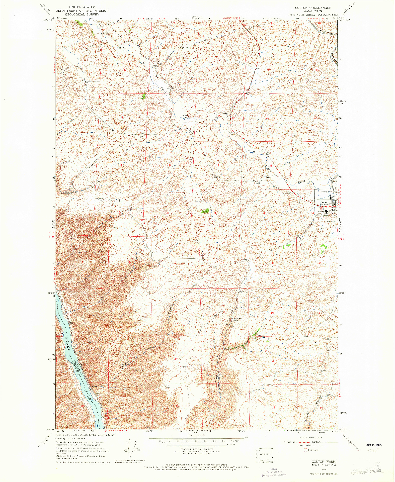 USGS 1:24000-SCALE QUADRANGLE FOR COLTON, WA 1964