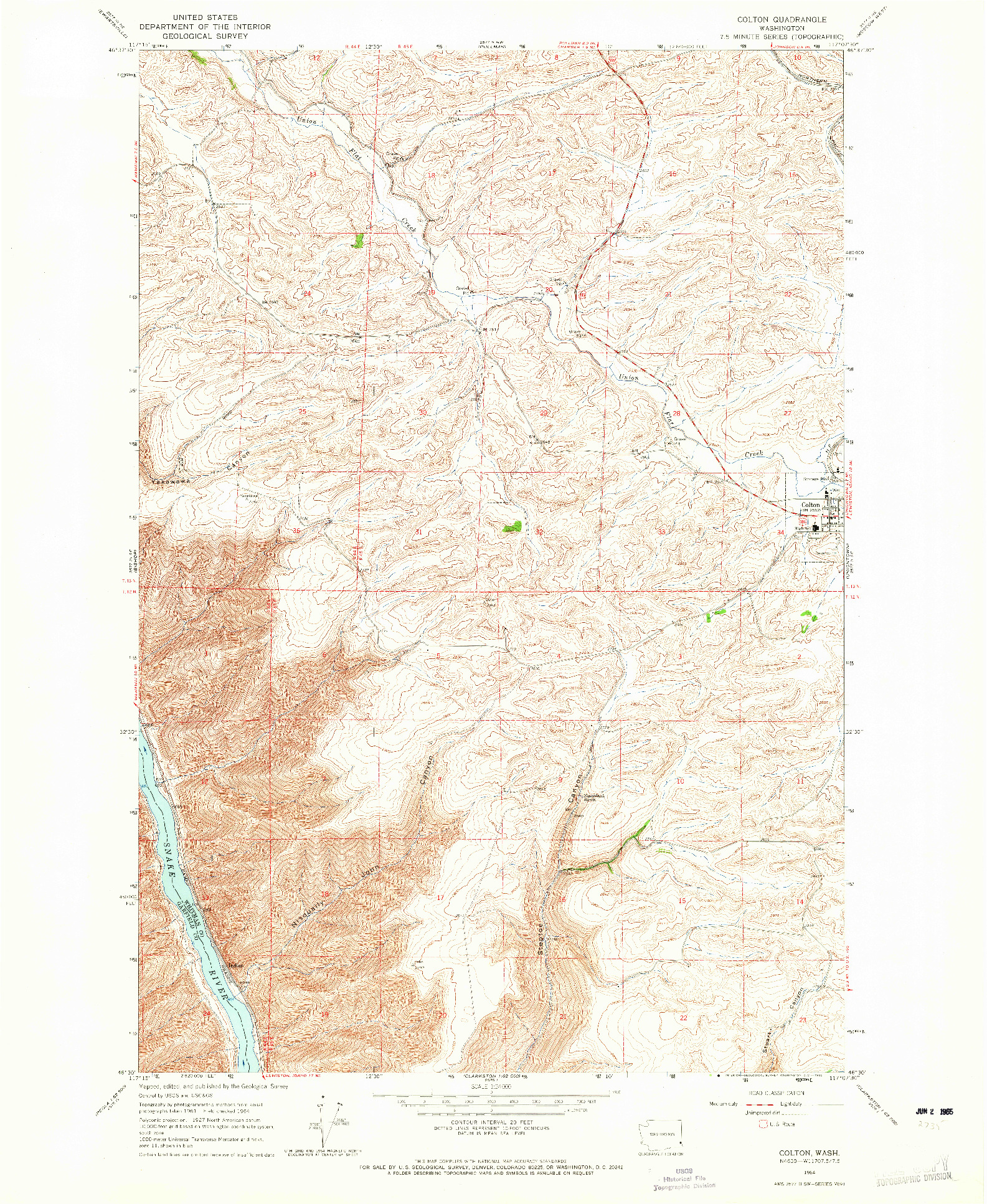 USGS 1:24000-SCALE QUADRANGLE FOR COLTON, WA 1964