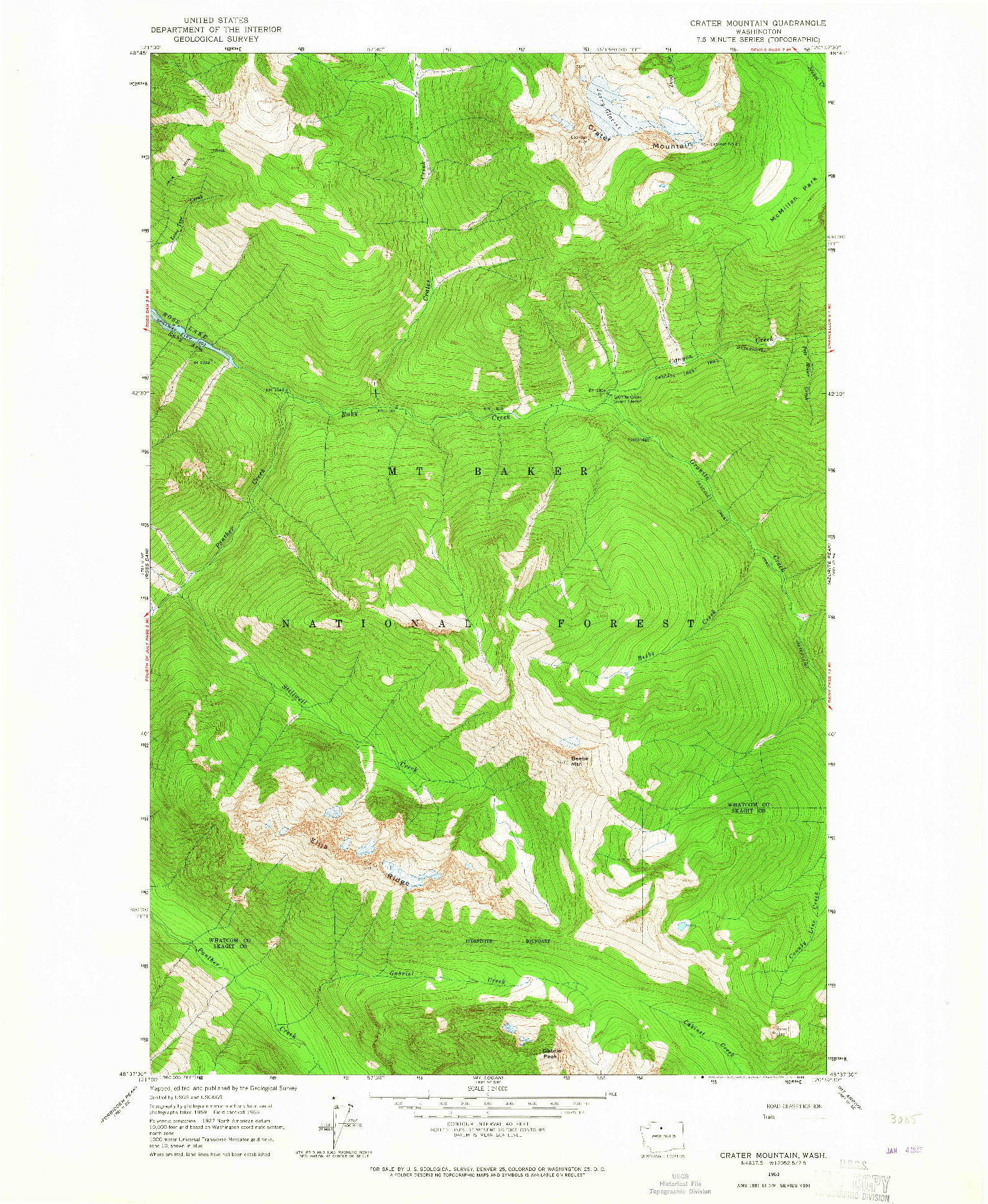 USGS 1:24000-SCALE QUADRANGLE FOR CRATER MOUNTAIN, WA 1963