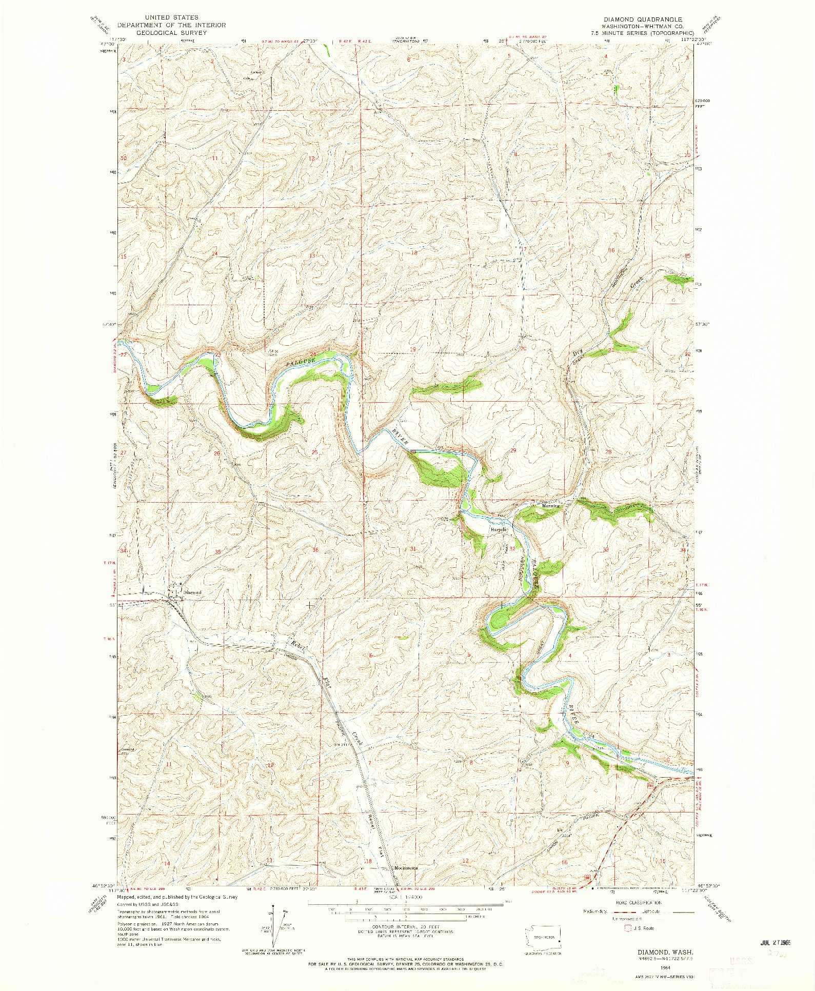 USGS 1:24000-SCALE QUADRANGLE FOR DIAMOND, WA 1964