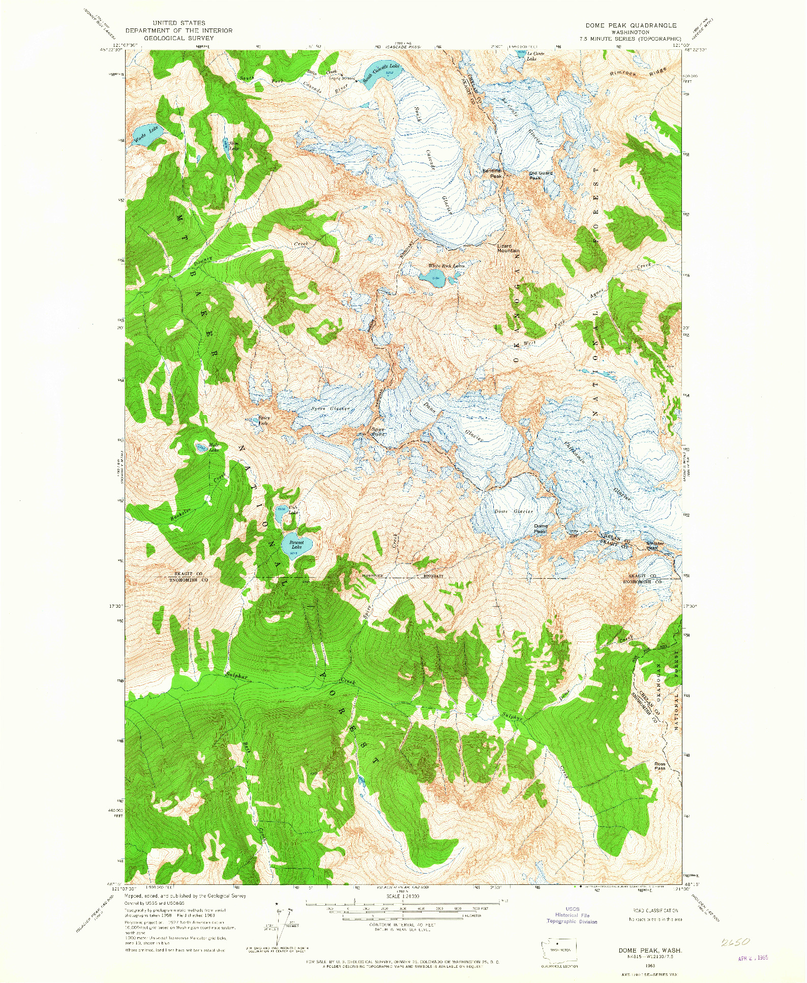 USGS 1:24000-SCALE QUADRANGLE FOR DOME PEAK, WA 1963