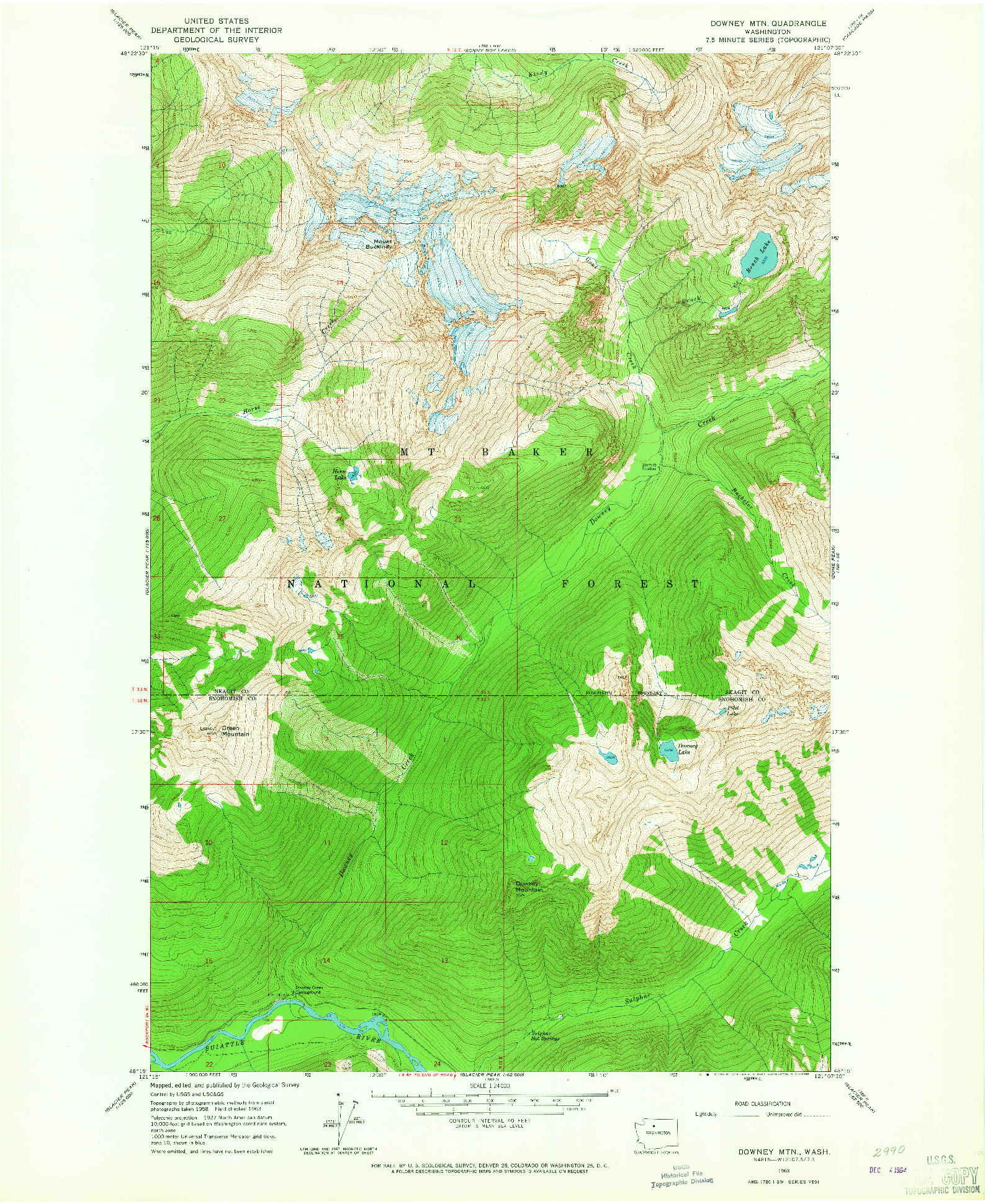 USGS 1:24000-SCALE QUADRANGLE FOR DOWNEY MTN, WA 1963