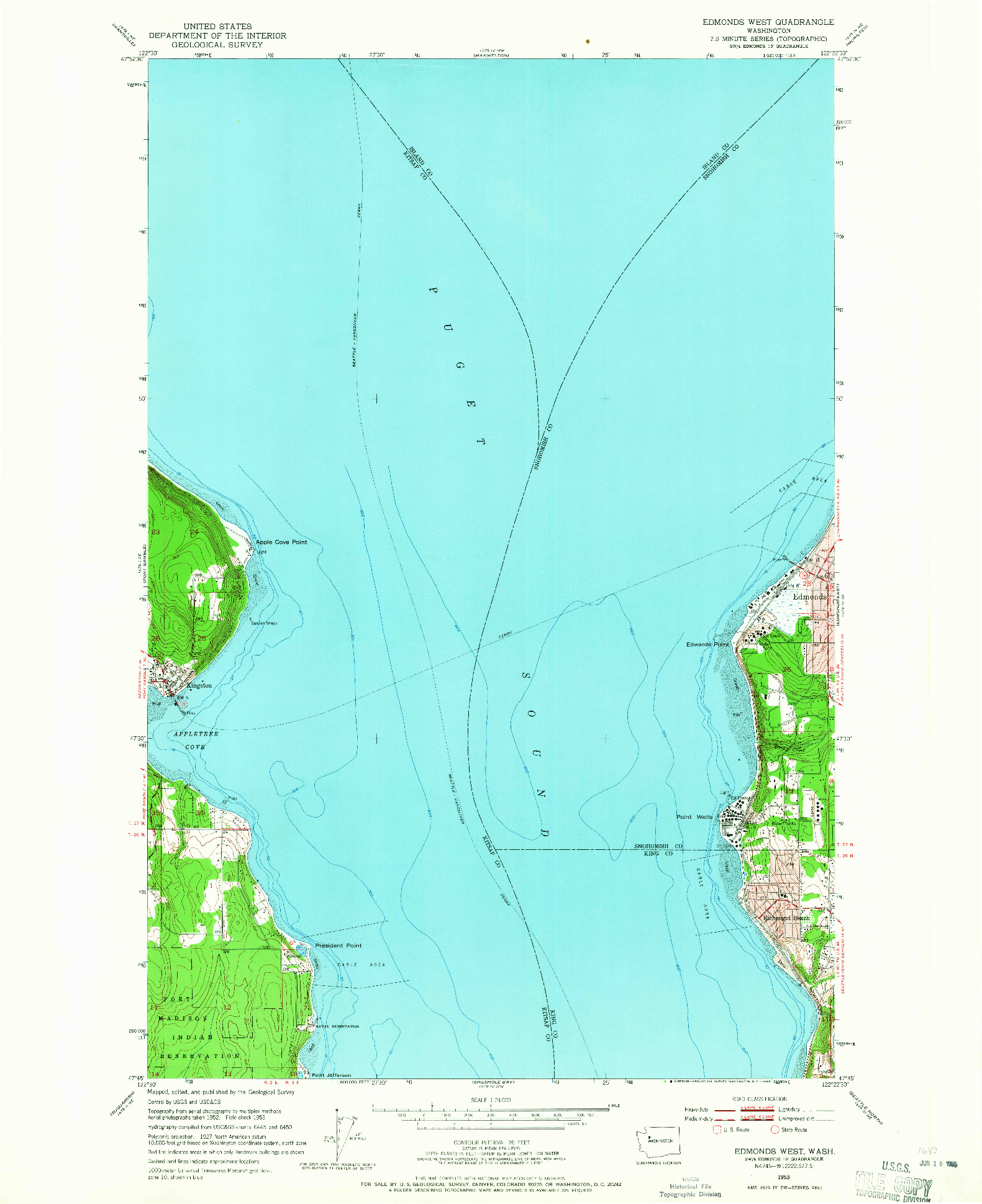 USGS 1:24000-SCALE QUADRANGLE FOR EDMONDS WEST, WA 1953