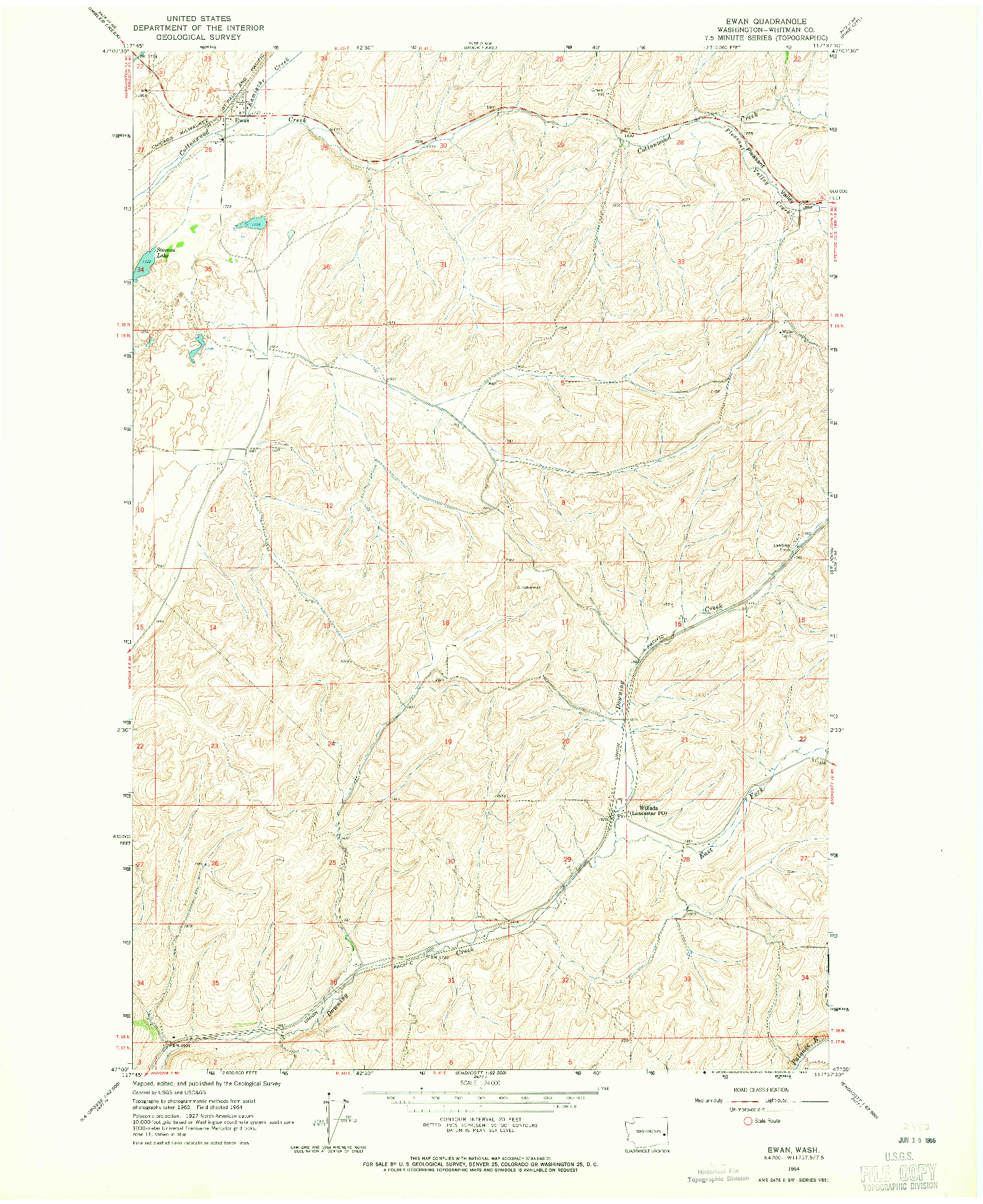USGS 1:24000-SCALE QUADRANGLE FOR EWAN, WA 1964