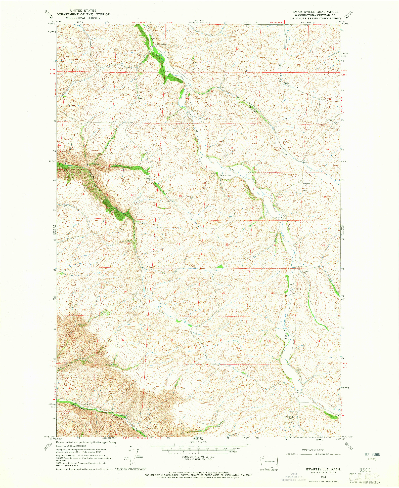 USGS 1:24000-SCALE QUADRANGLE FOR EWARTSVILLE, WA 1964