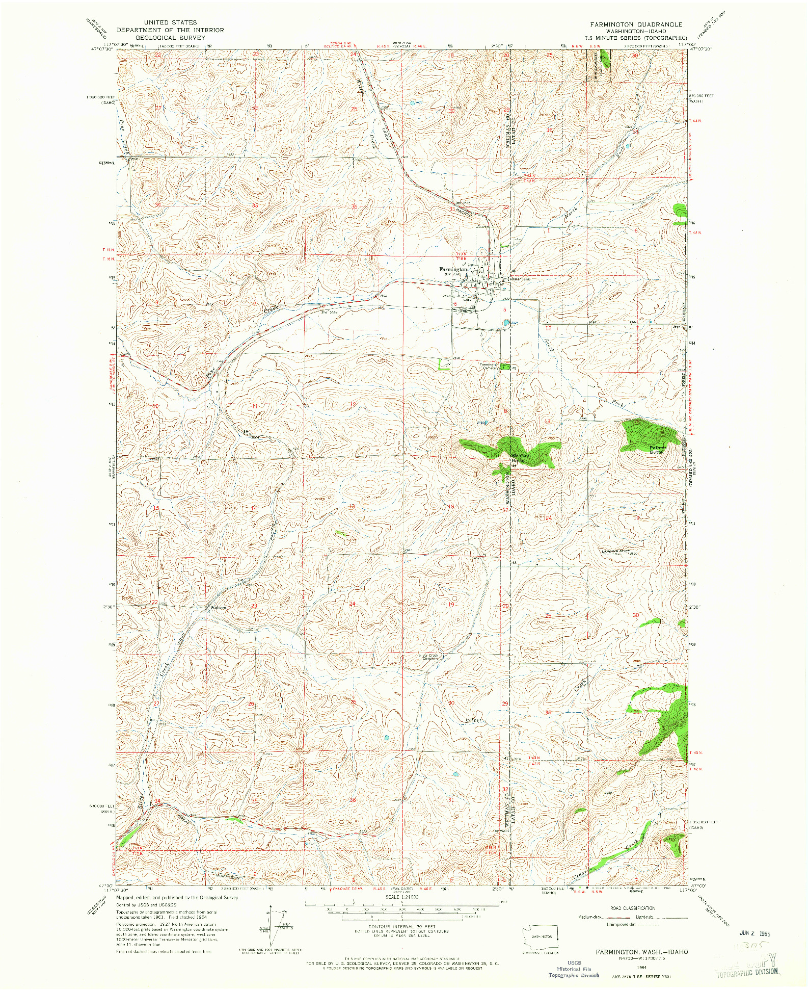 USGS 1:24000-SCALE QUADRANGLE FOR FARMINGTON, WA 1964