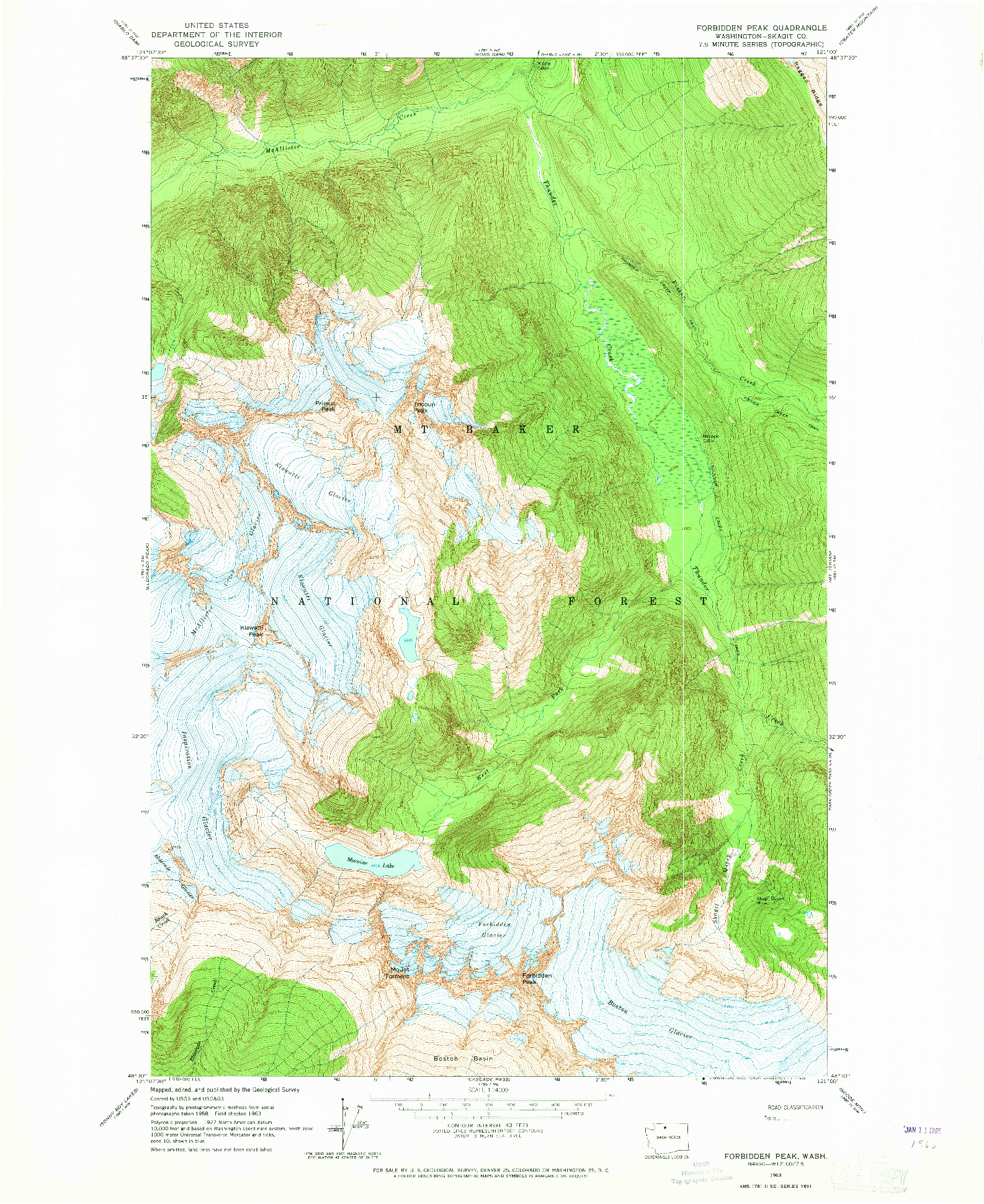 USGS 1:24000-SCALE QUADRANGLE FOR FORBIDDEN PEAK, WA 1963