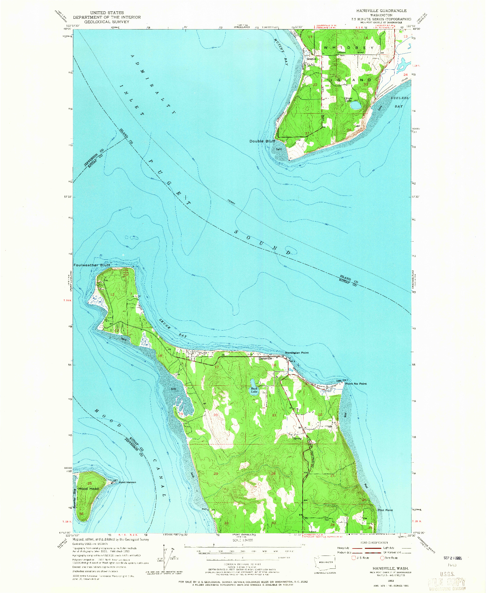 USGS 1:24000-SCALE QUADRANGLE FOR HANSVILLE, WA 1953