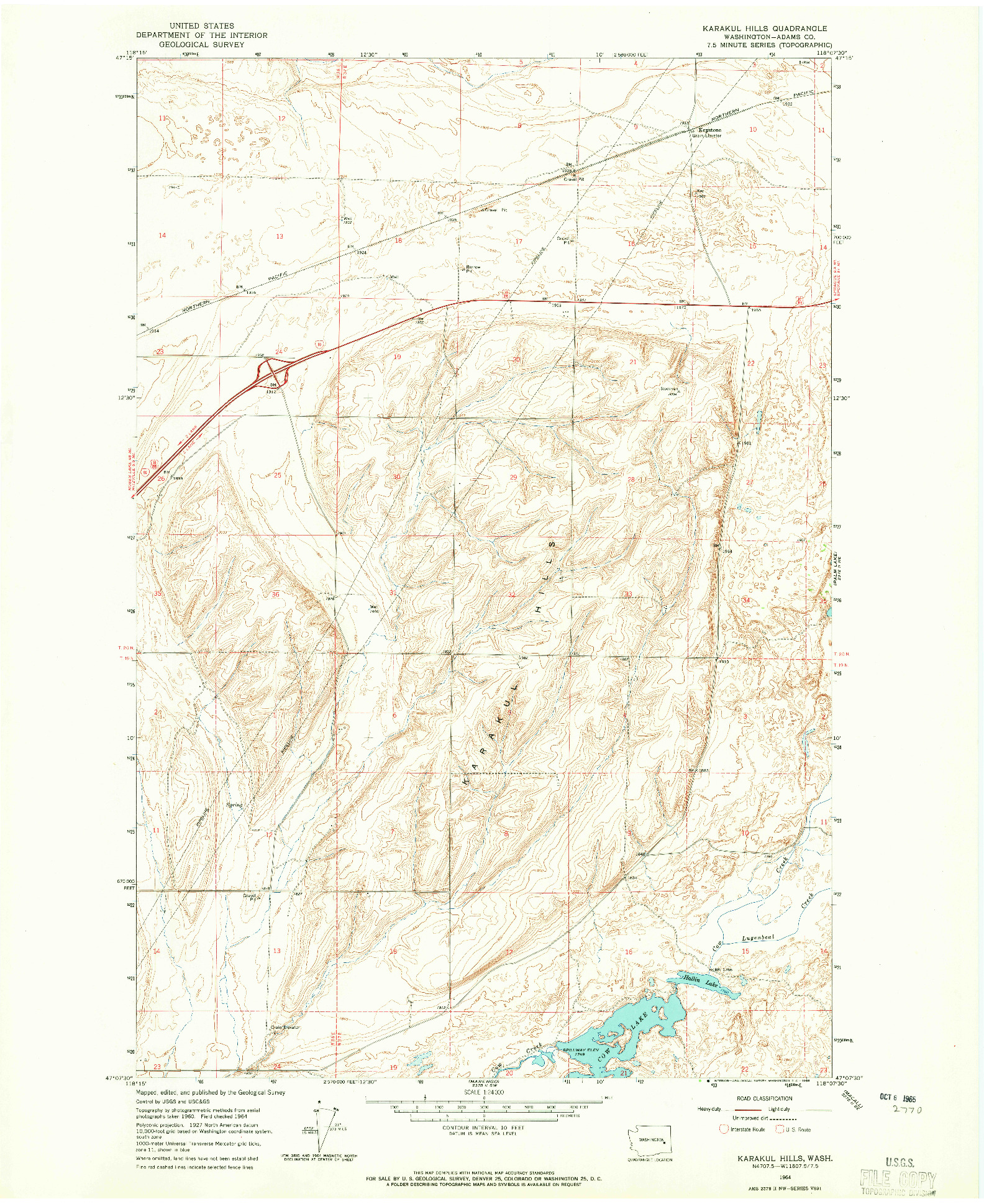 USGS 1:24000-SCALE QUADRANGLE FOR KARAKUL HILLS, WA 1964