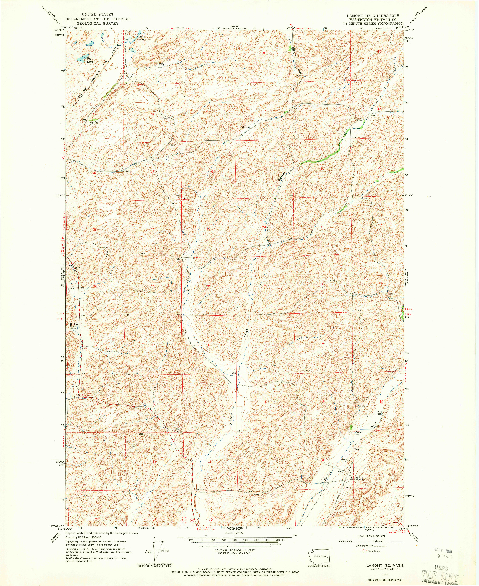 USGS 1:24000-SCALE QUADRANGLE FOR LAMONT NE, WA 1964
