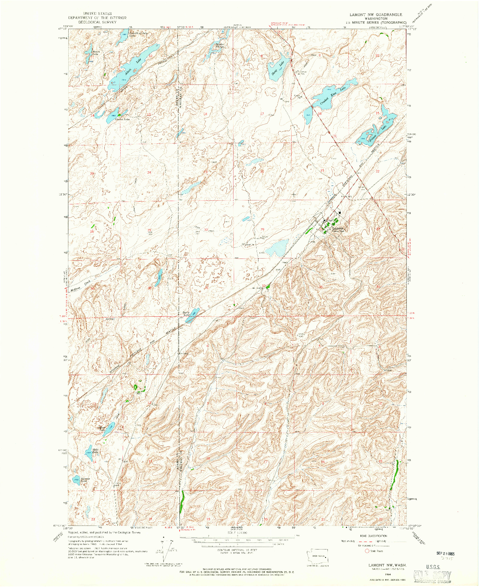 USGS 1:24000-SCALE QUADRANGLE FOR LAMONT NW, WA 1964