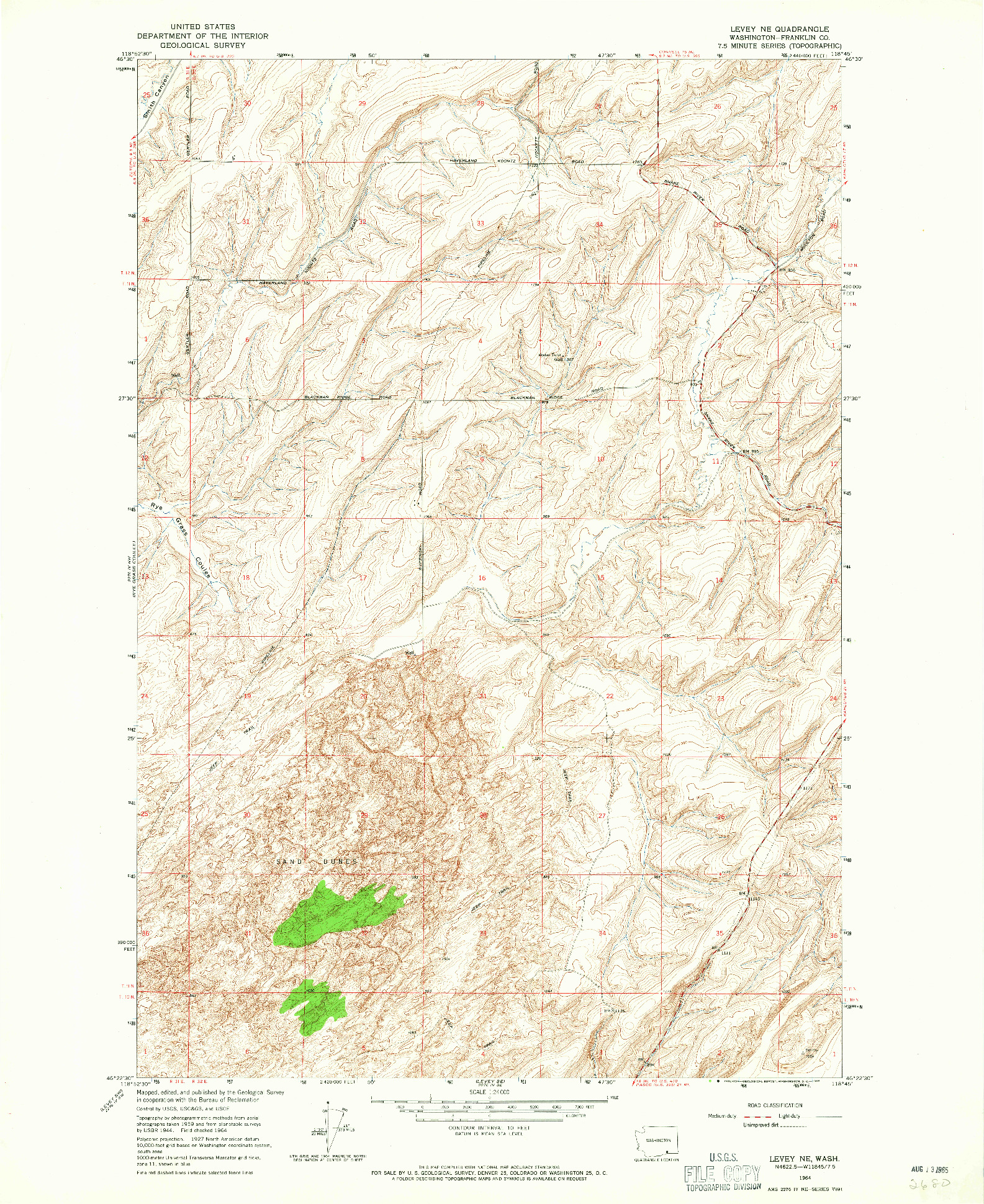 USGS 1:24000-SCALE QUADRANGLE FOR LEVEY NE, WA 1964