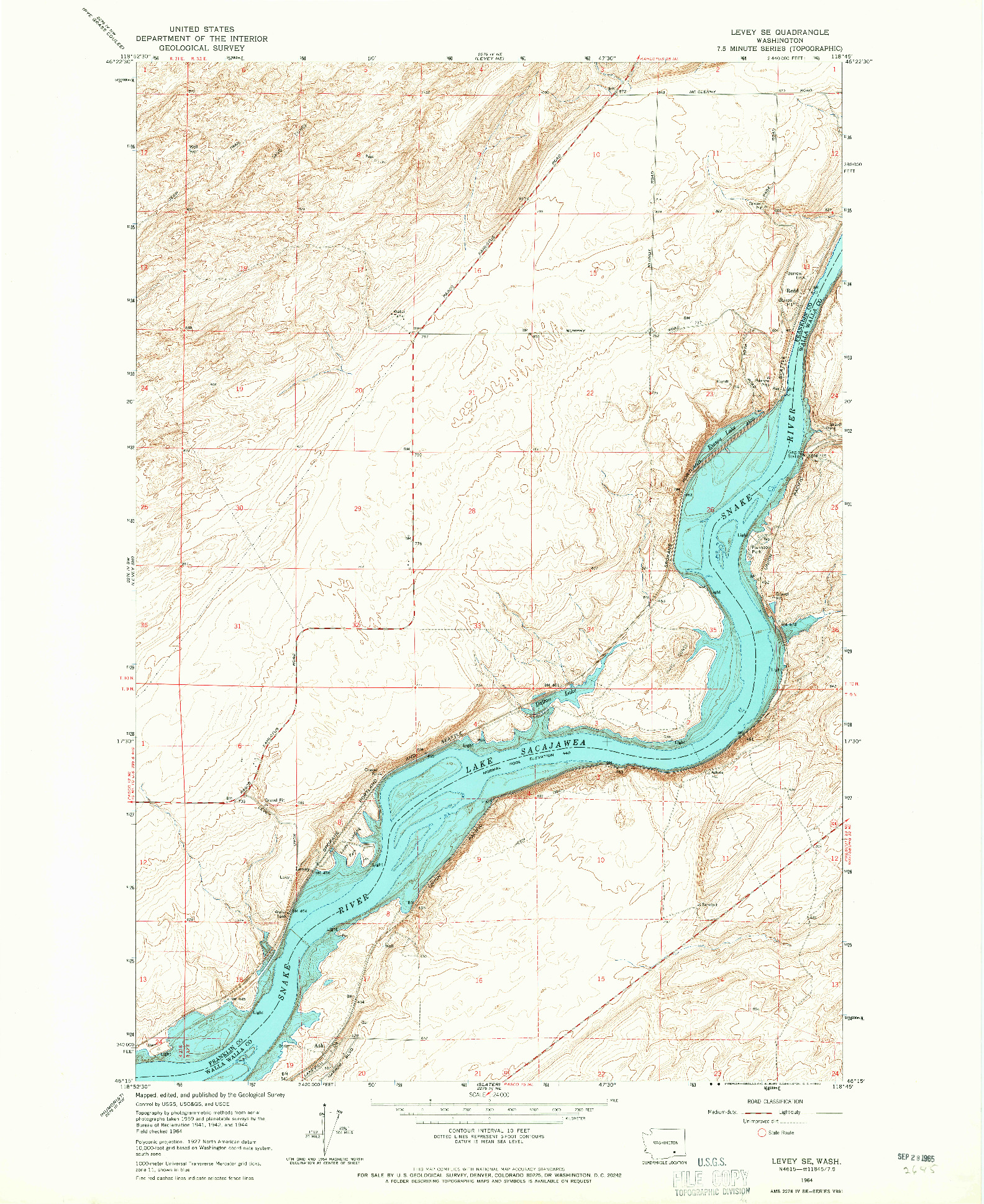 USGS 1:24000-SCALE QUADRANGLE FOR LEVEY SE, WA 1964