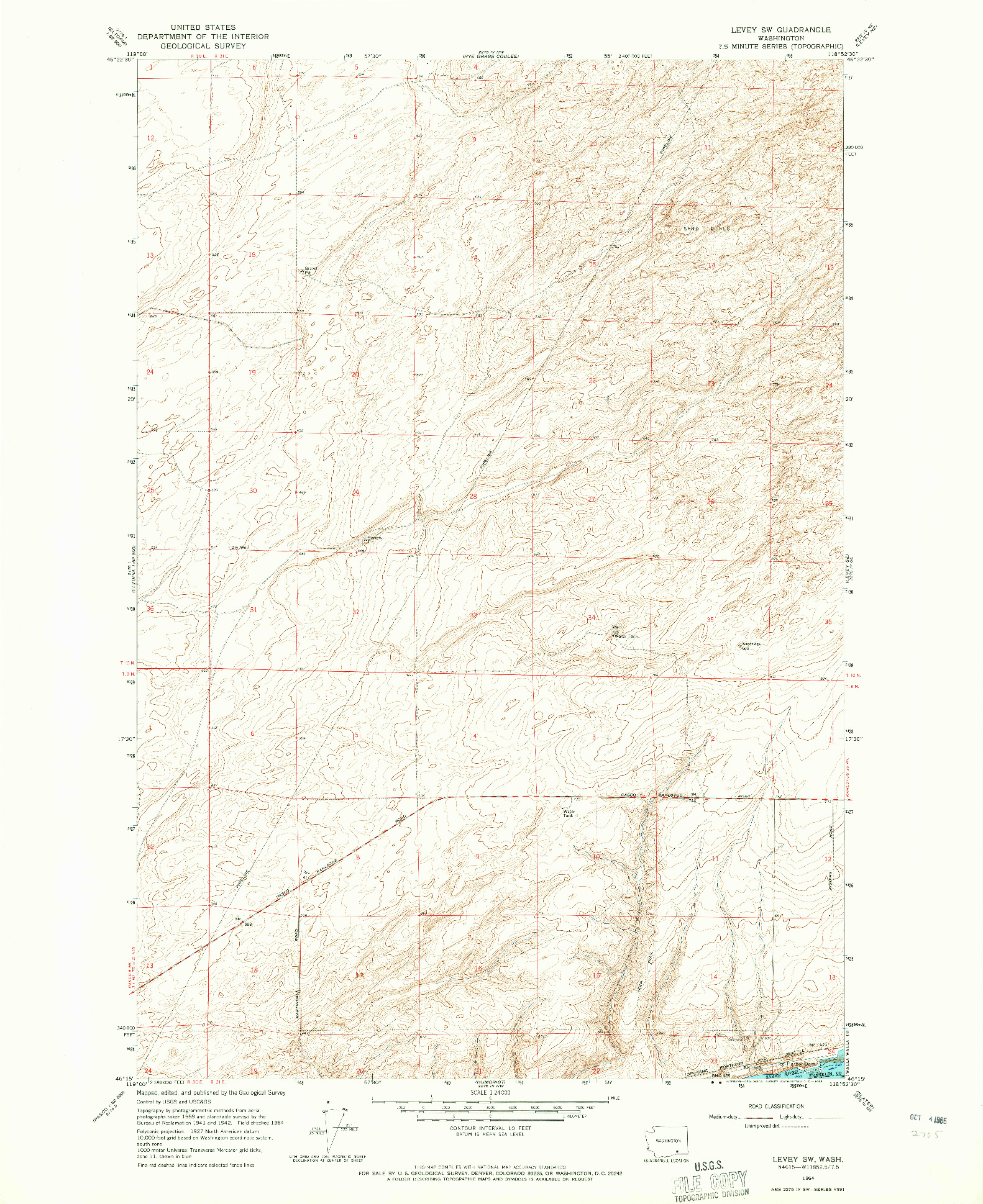 USGS 1:24000-SCALE QUADRANGLE FOR LEVEY SW, WA 1964