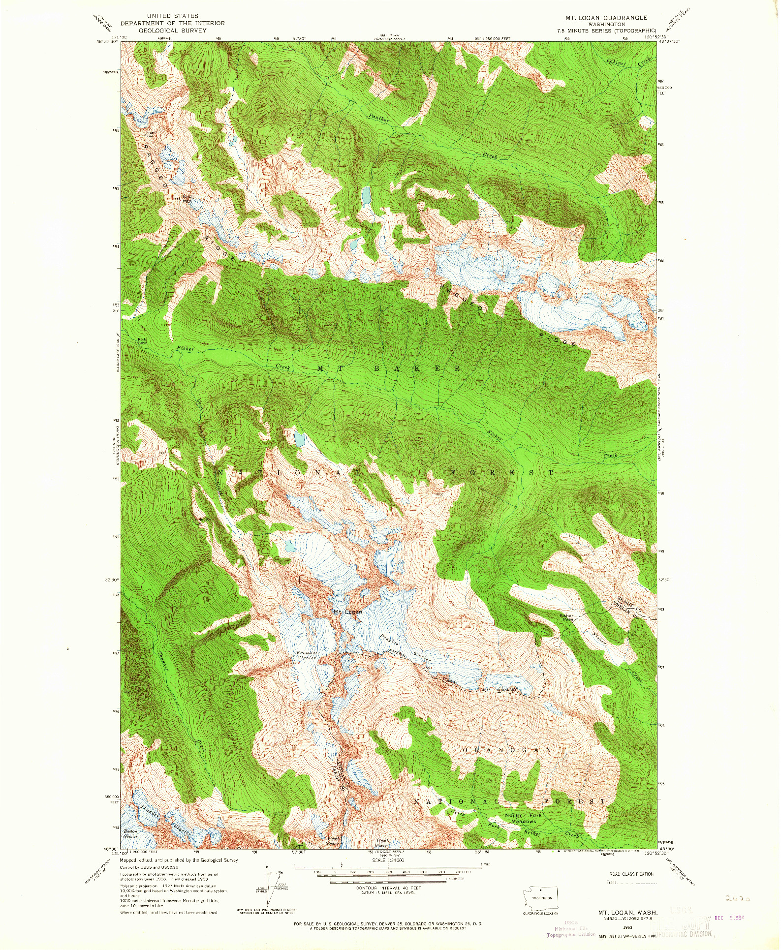 USGS 1:24000-SCALE QUADRANGLE FOR MT LOGAN, WA 1963