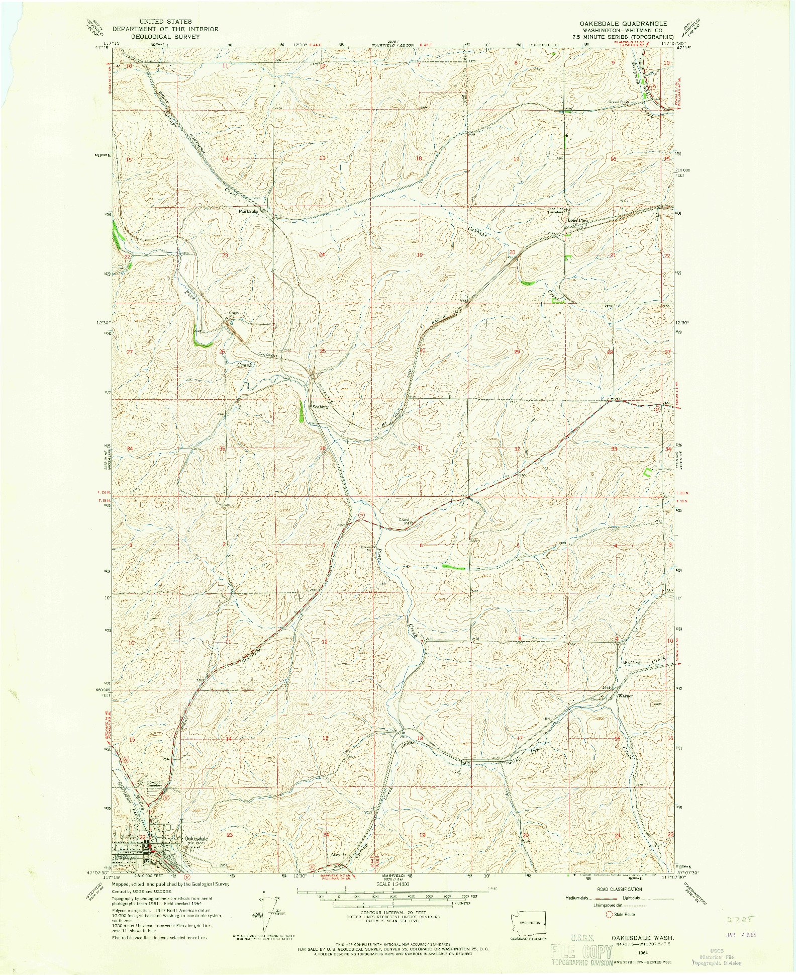 USGS 1:24000-SCALE QUADRANGLE FOR OAKESDALE, WA 1964