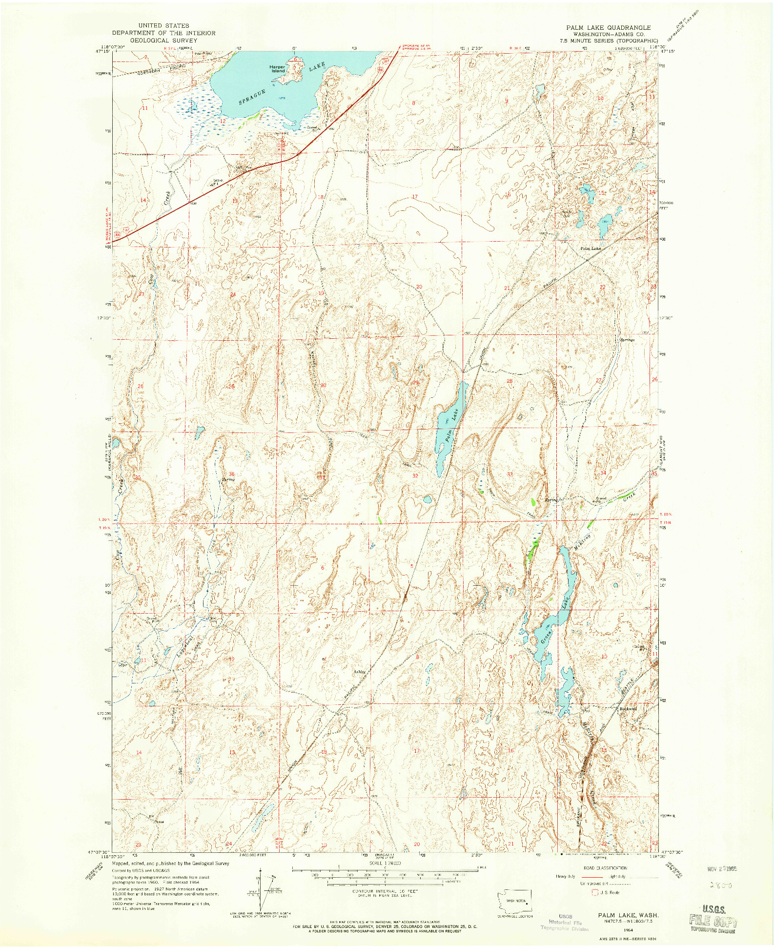 USGS 1:24000-SCALE QUADRANGLE FOR PALM LAKE, WA 1964