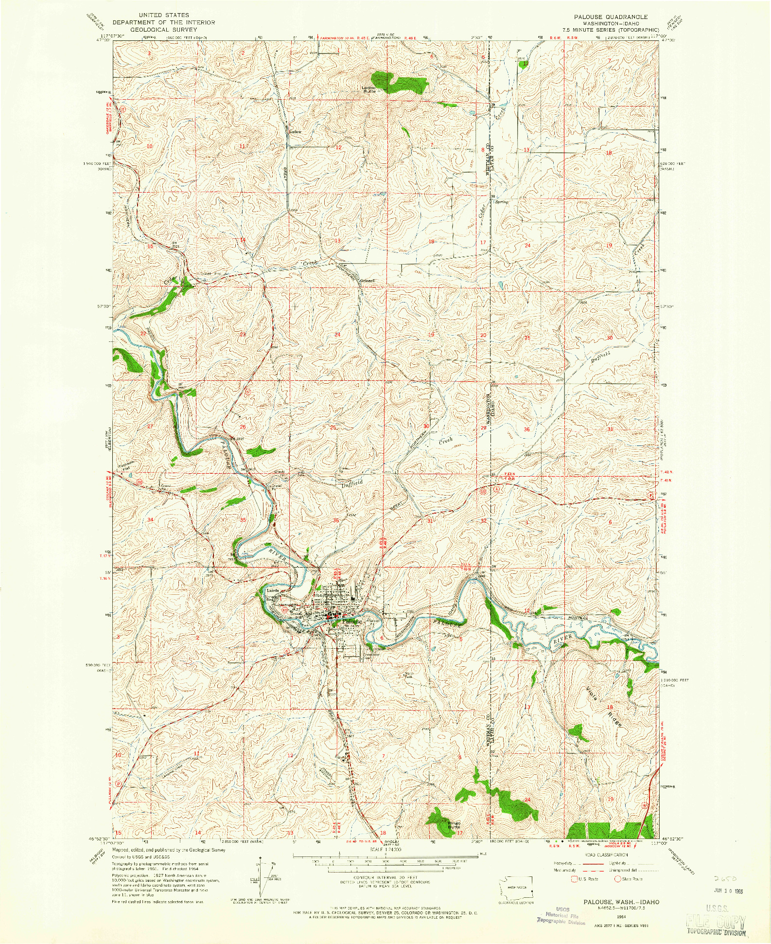 USGS 1:24000-SCALE QUADRANGLE FOR PALOUSE, WA 1964