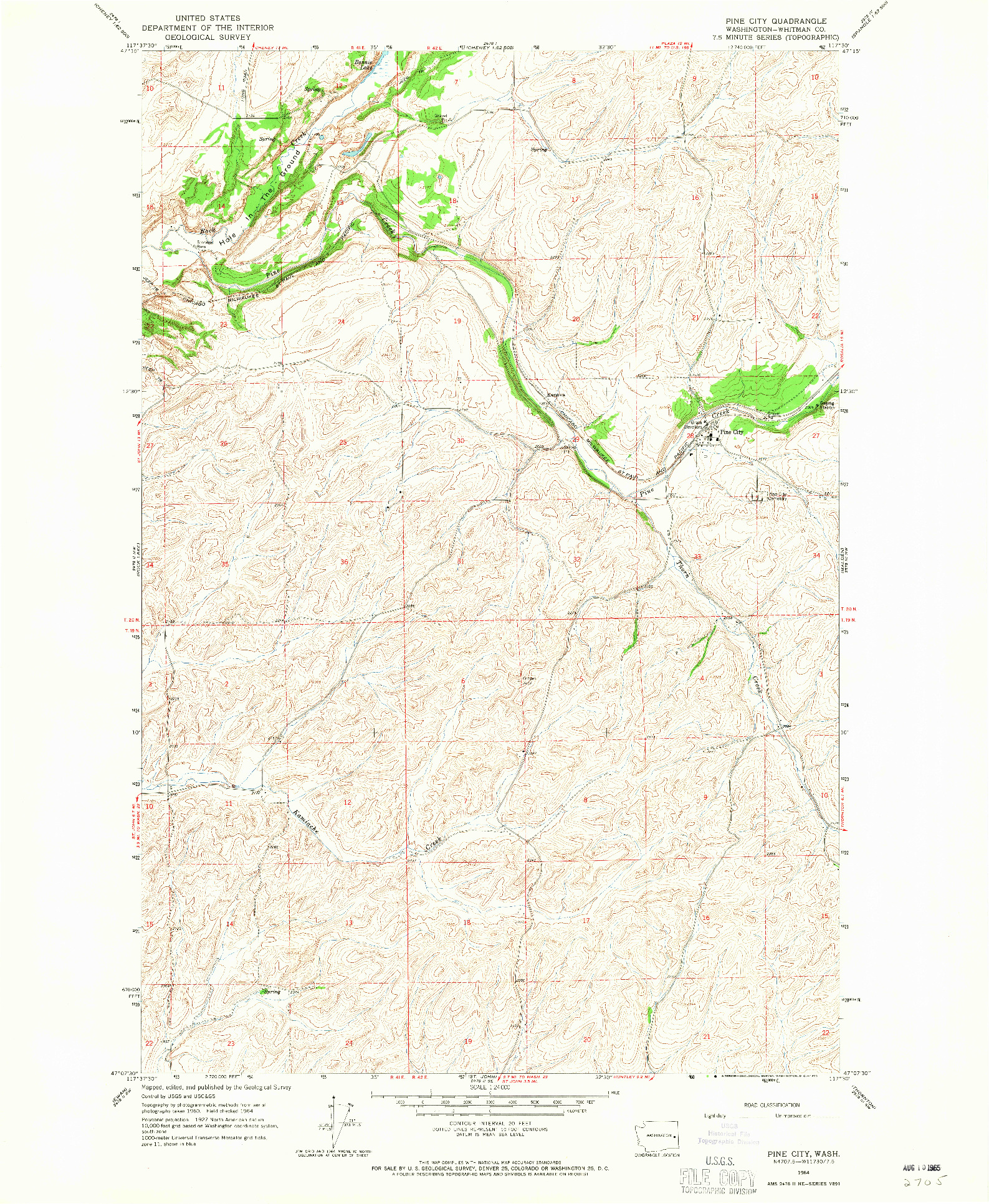 USGS 1:24000-SCALE QUADRANGLE FOR PINE CITY, WA 1964