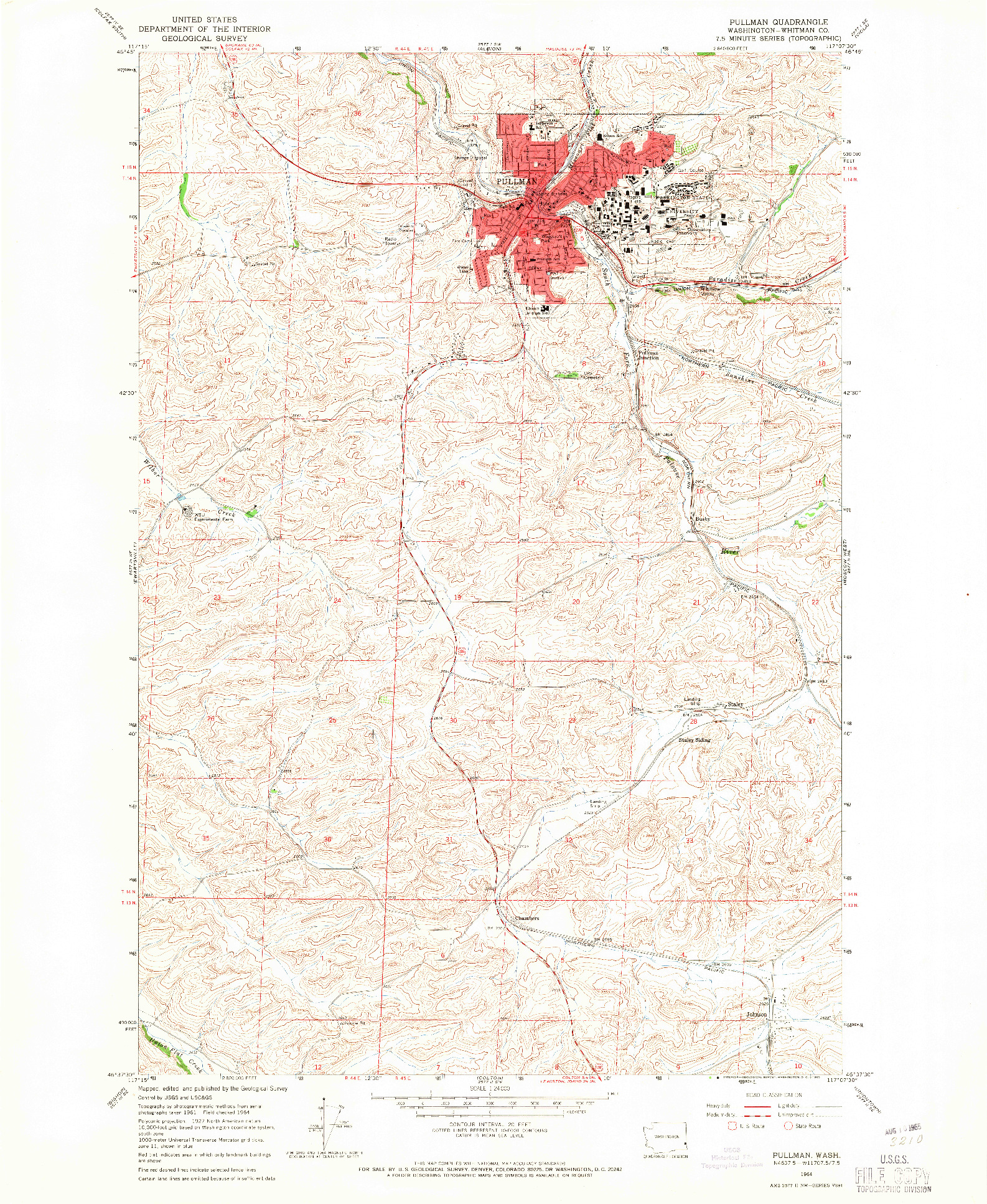 USGS 1:24000-SCALE QUADRANGLE FOR PULLMAN, WA 1964