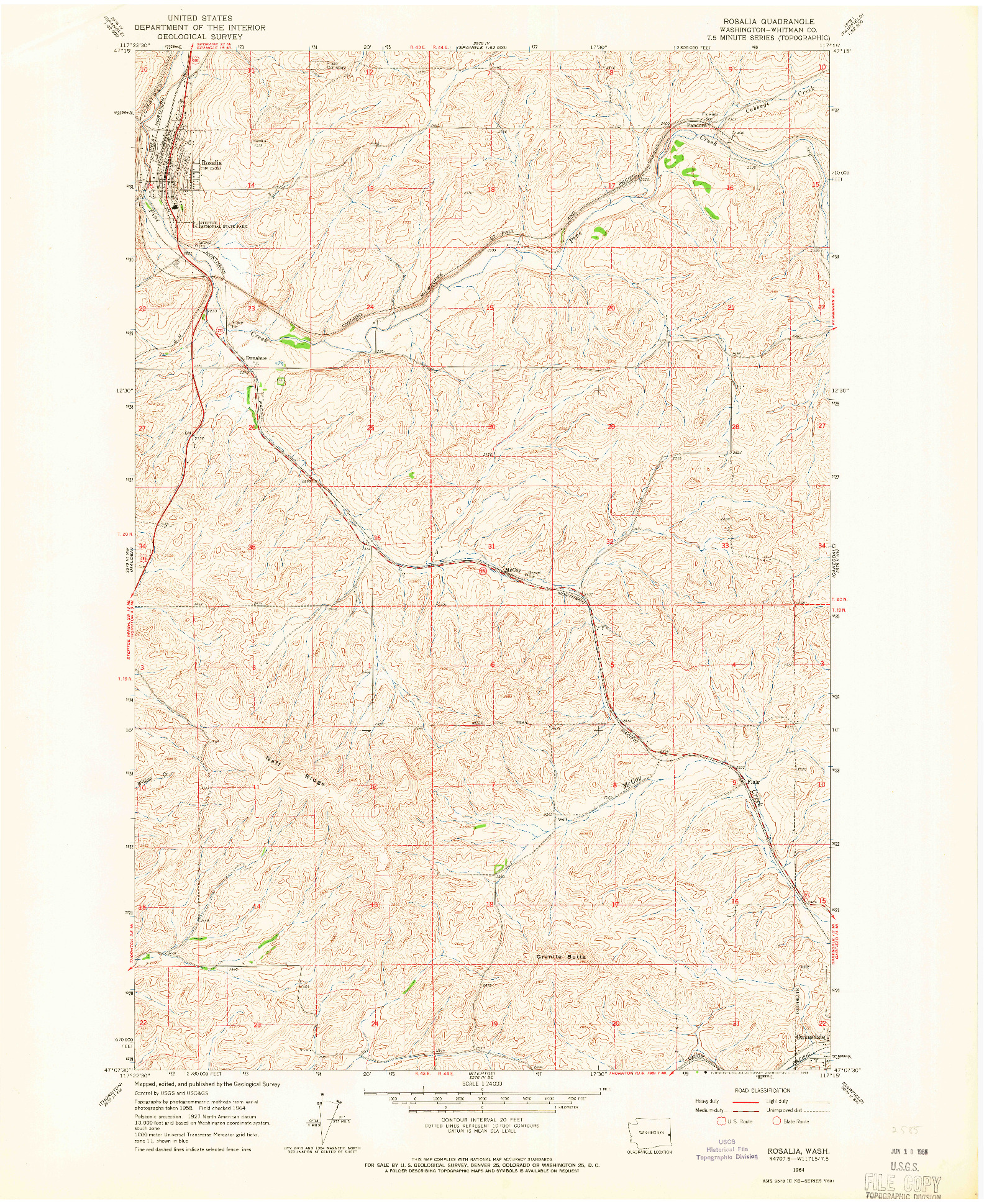 USGS 1:24000-SCALE QUADRANGLE FOR ROSALIA, WA 1964