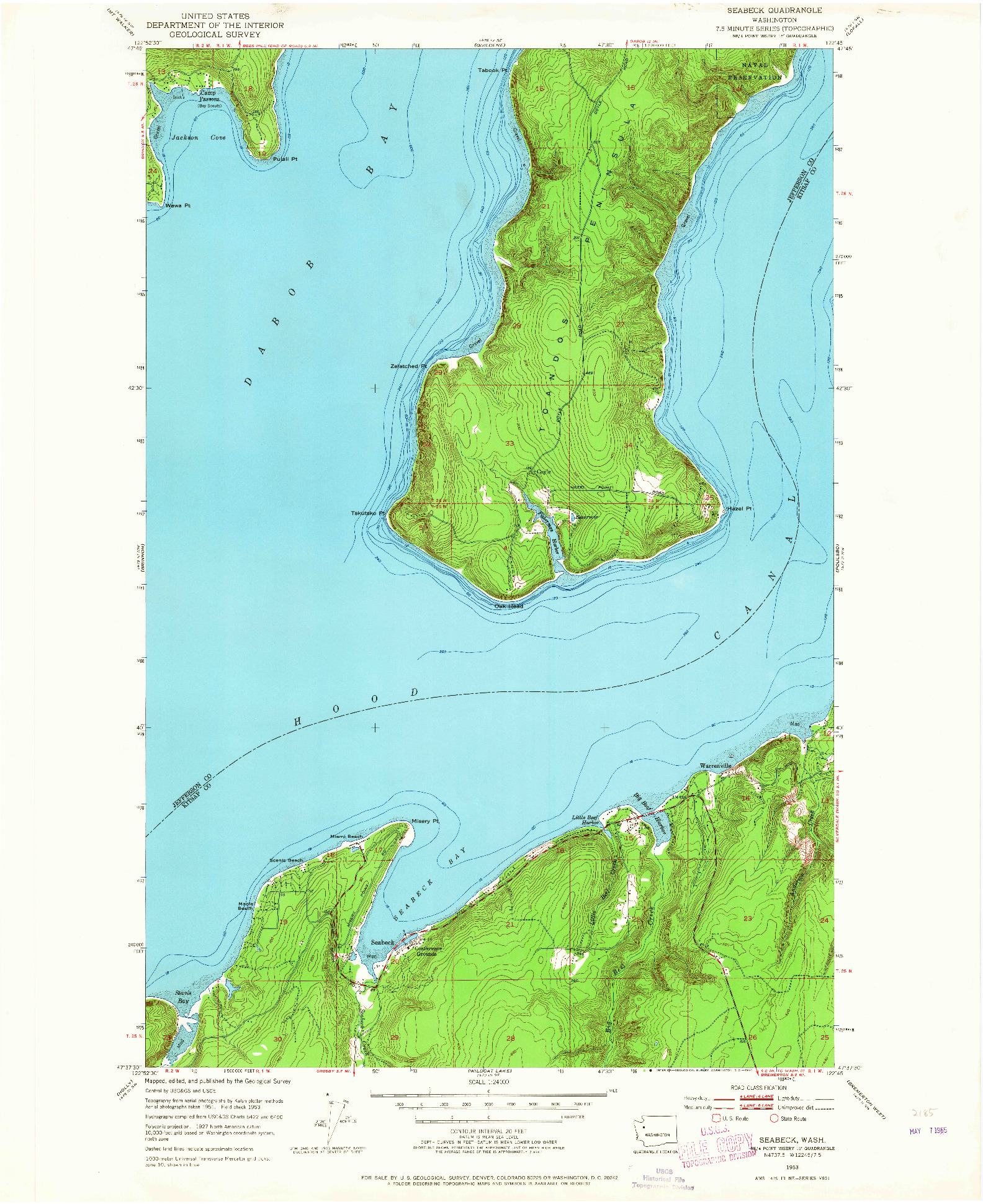 USGS 1:24000-SCALE QUADRANGLE FOR SEABECK, WA 1953