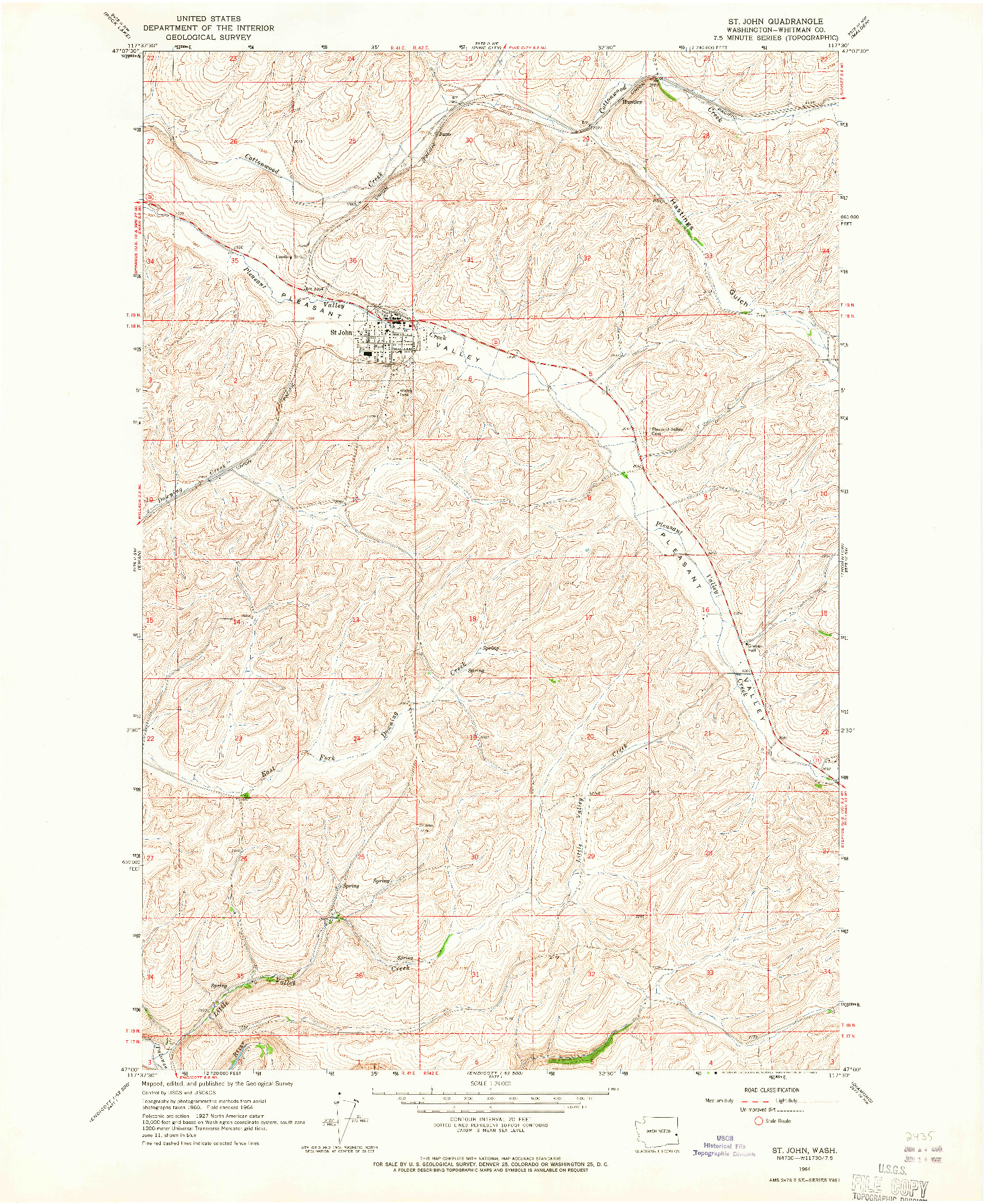 USGS 1:24000-SCALE QUADRANGLE FOR ST. JOHN, WA 1964