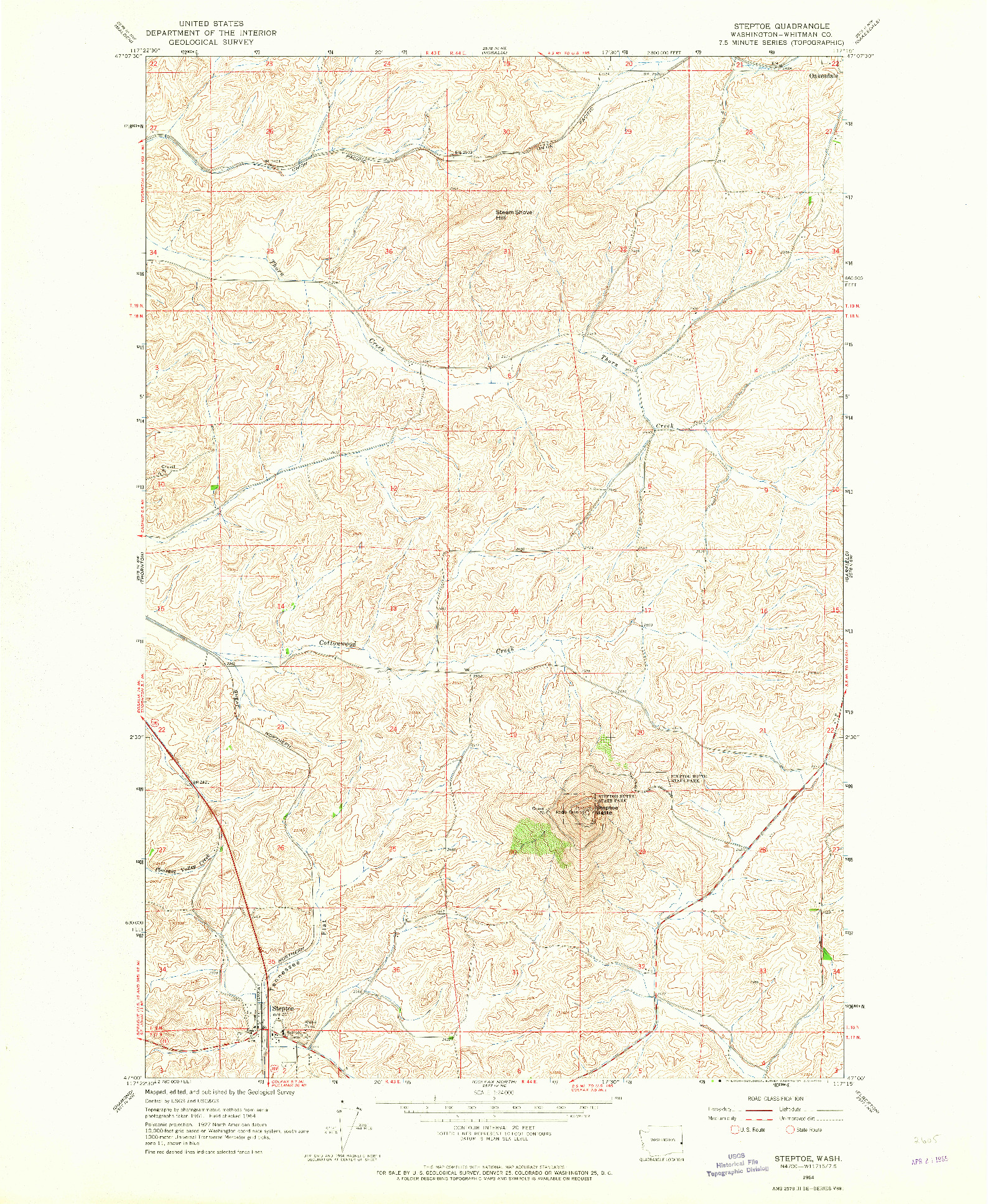 USGS 1:24000-SCALE QUADRANGLE FOR STEPTOE, WA 1964
