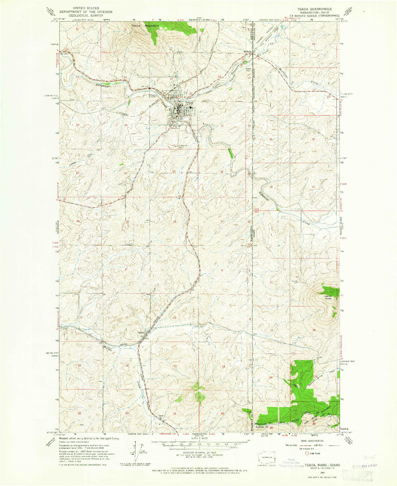 USGS 1:24000-SCALE QUADRANGLE FOR TEKOA, WA 1964