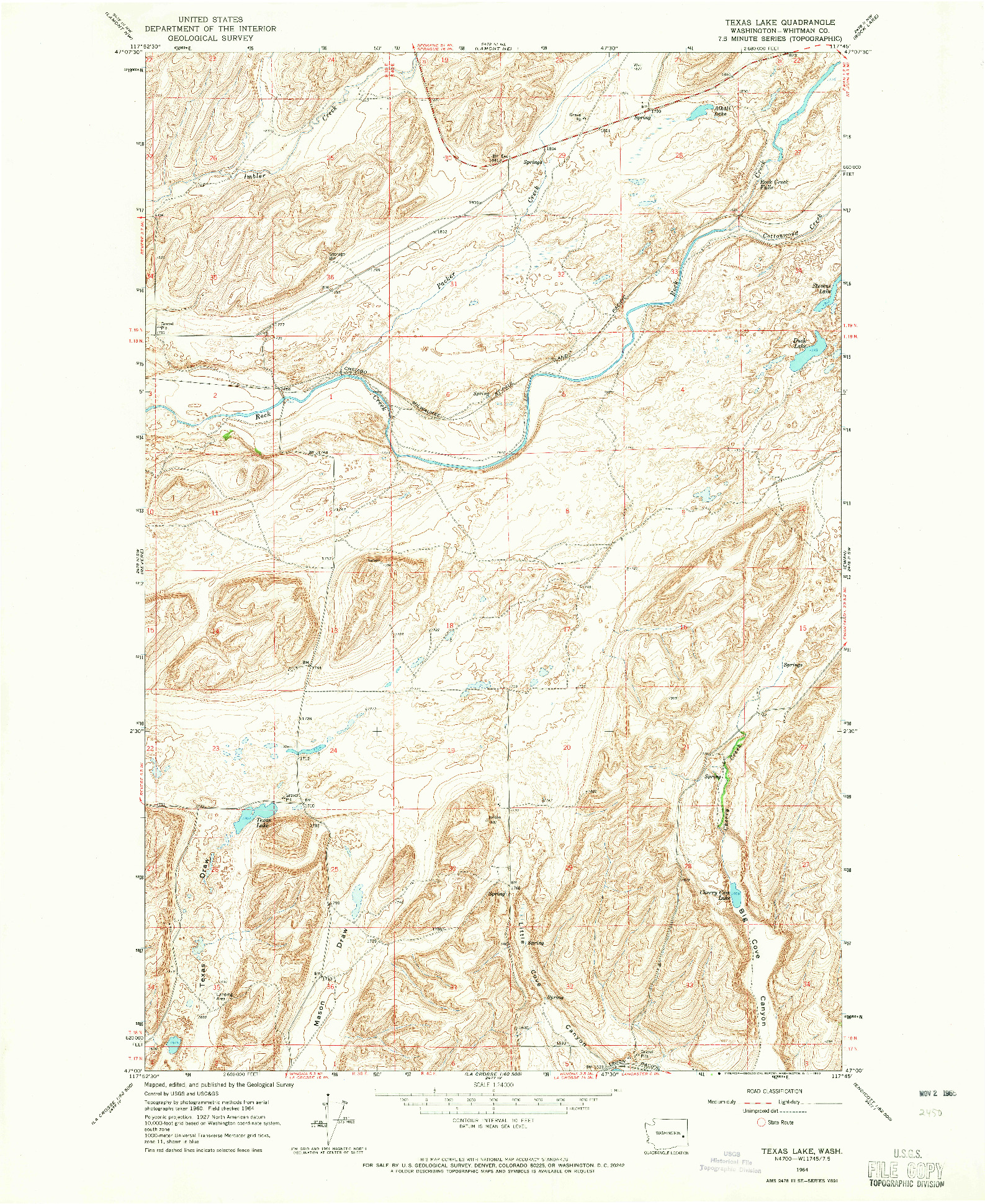 USGS 1:24000-SCALE QUADRANGLE FOR TEXAS LAKE, WA 1964