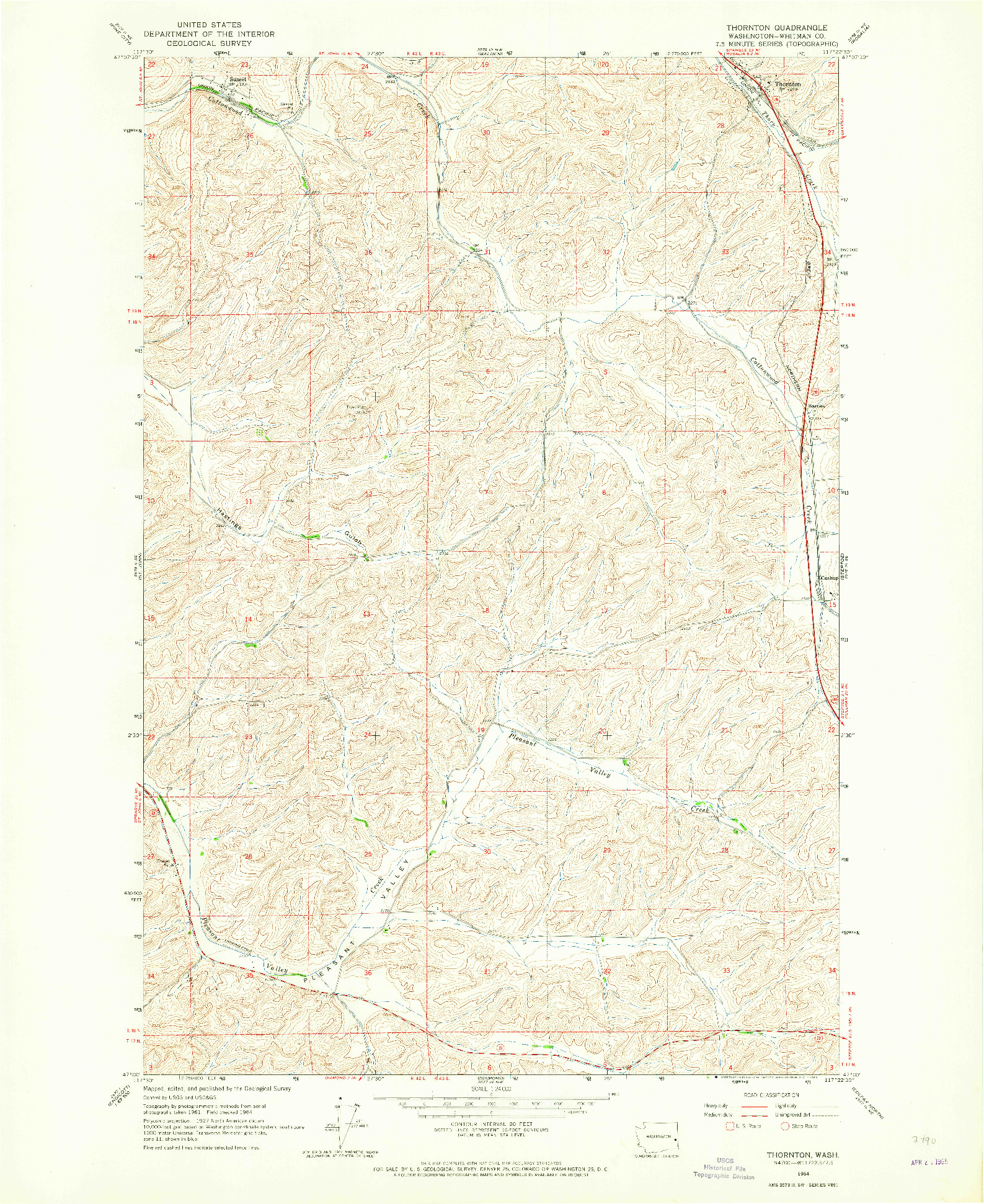 USGS 1:24000-SCALE QUADRANGLE FOR THORNTON, WA 1964