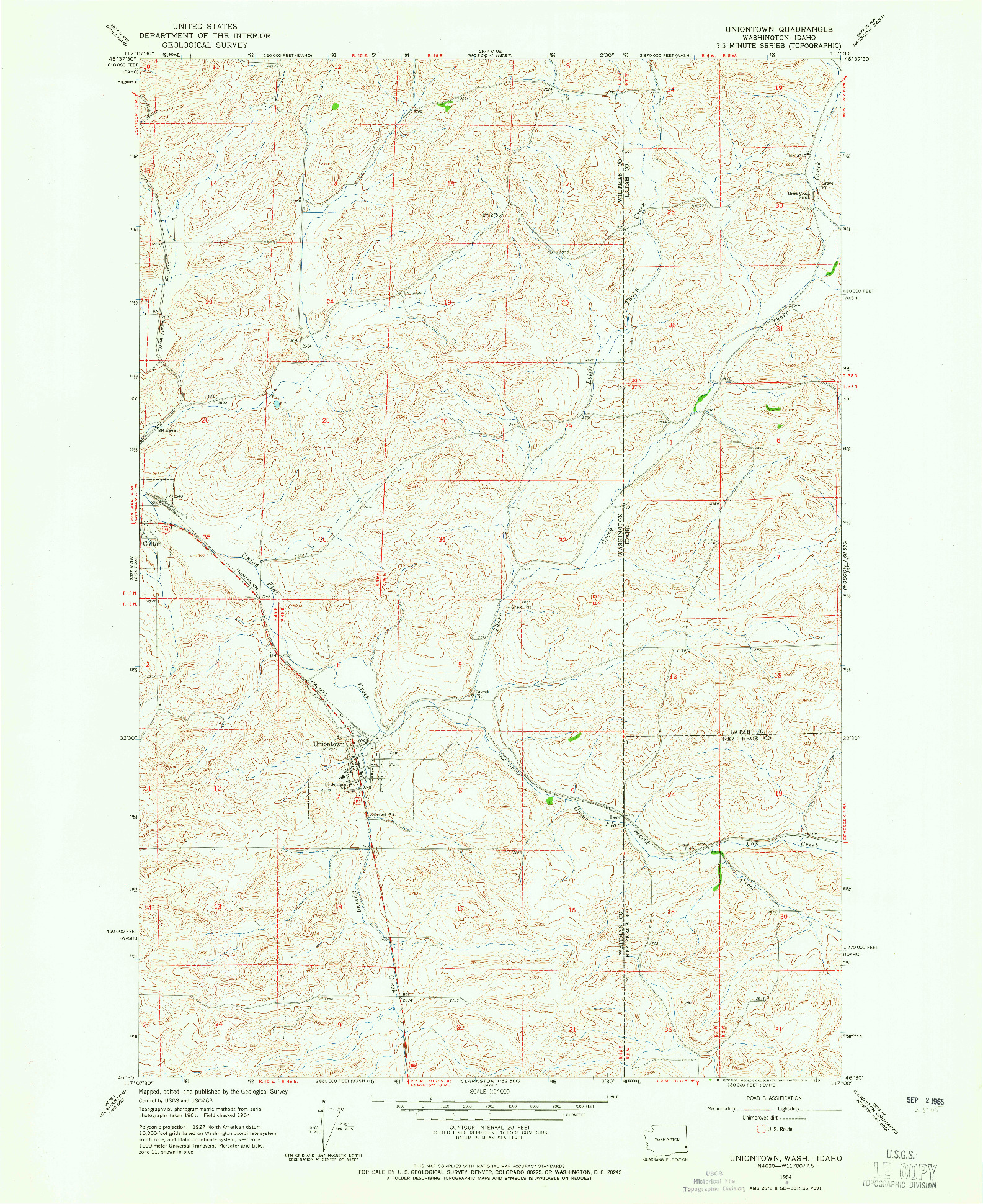 USGS 1:24000-SCALE QUADRANGLE FOR UNIONTOWN, WA 1964